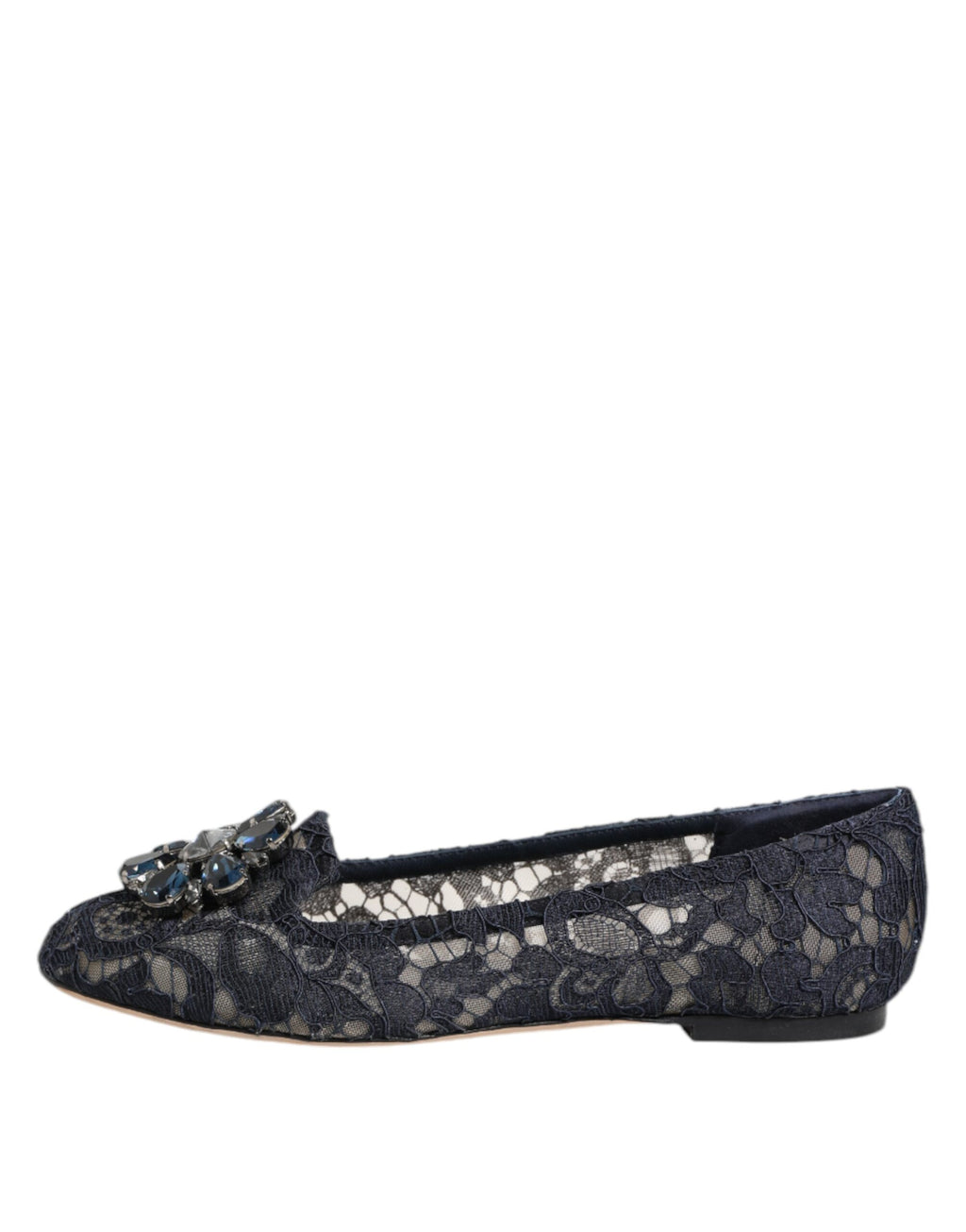 Dolce &amp; Gabbana – Taormina – Flache Schuhe mit Spitzen und Kristallen in Blau
