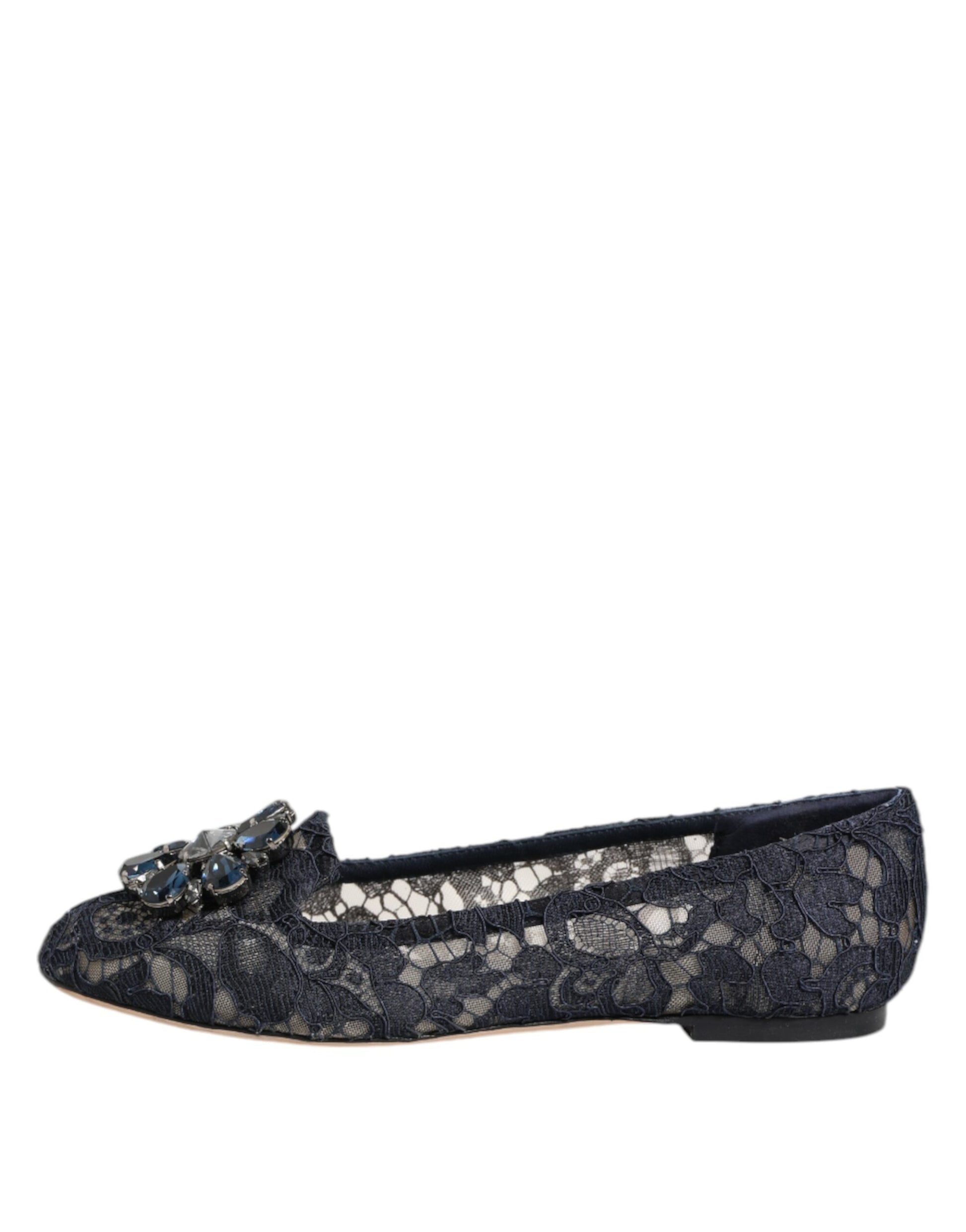 Dolce &amp; Gabbana – Taormina – Flache Schuhe mit Spitzen und Kristallen in Blau