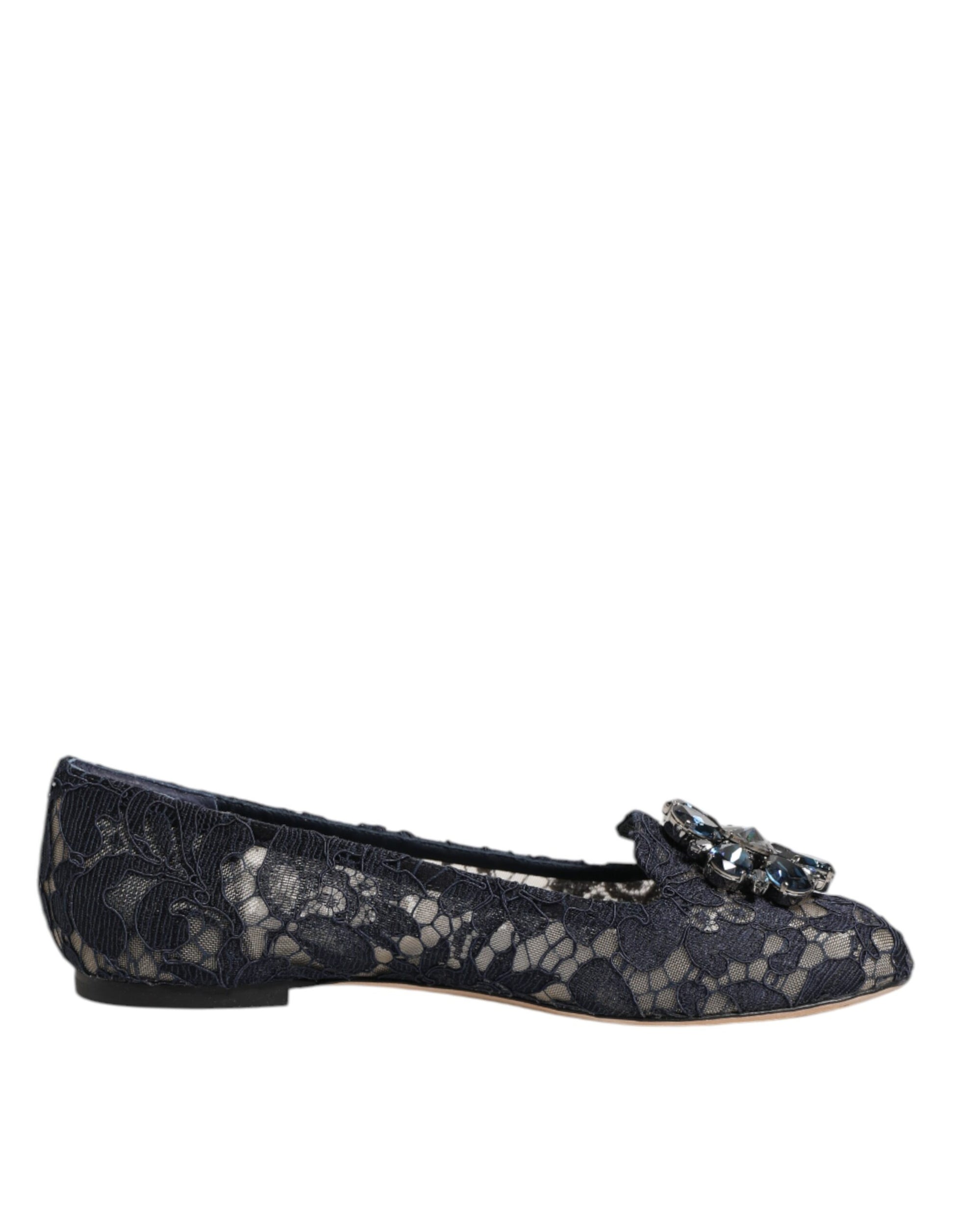 Dolce &amp; Gabbana – Taormina – Flache Schuhe mit Spitzen und Kristallen in Blau