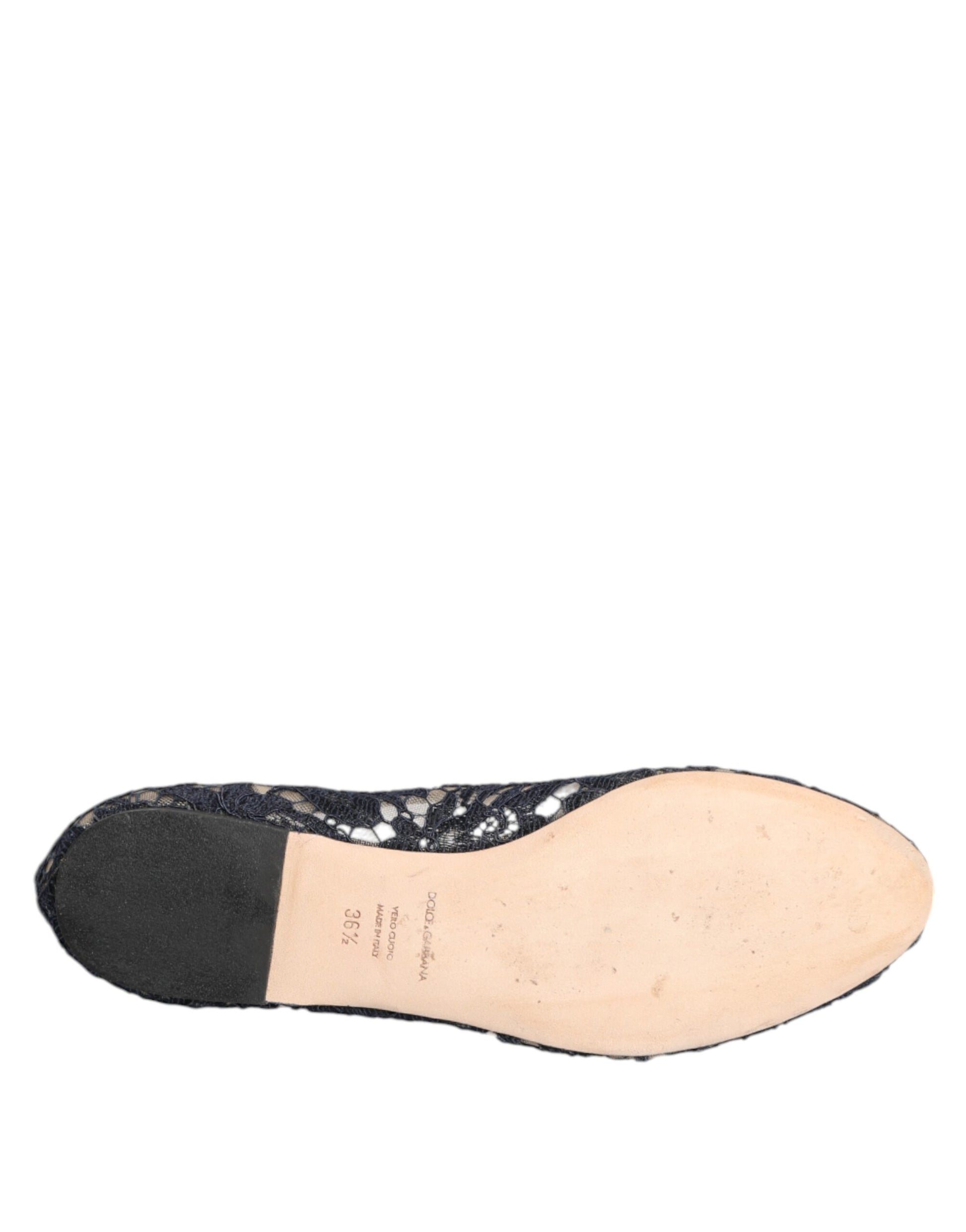 Dolce &amp; Gabbana – Taormina – Flache Schuhe mit Spitzen und Kristallen in Blau