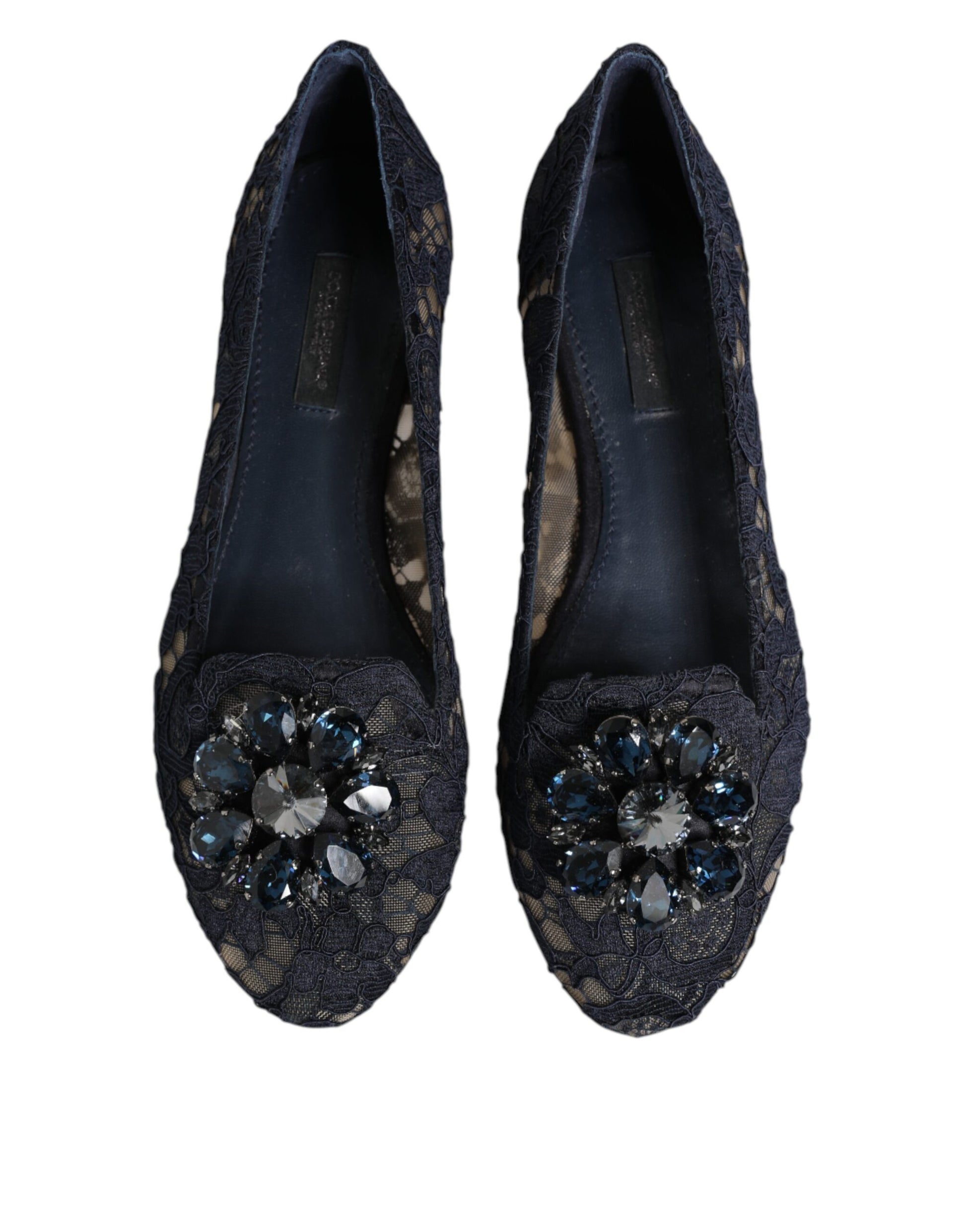 Dolce &amp; Gabbana – Taormina – Flache Schuhe mit Spitzen und Kristallen in Blau