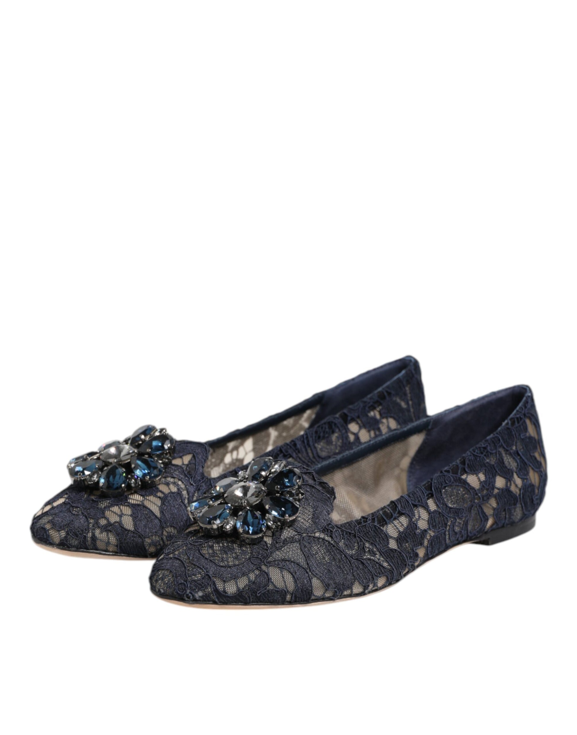 Dolce &amp; Gabbana – Taormina – Flache Schuhe mit Spitzen und Kristallen in Blau