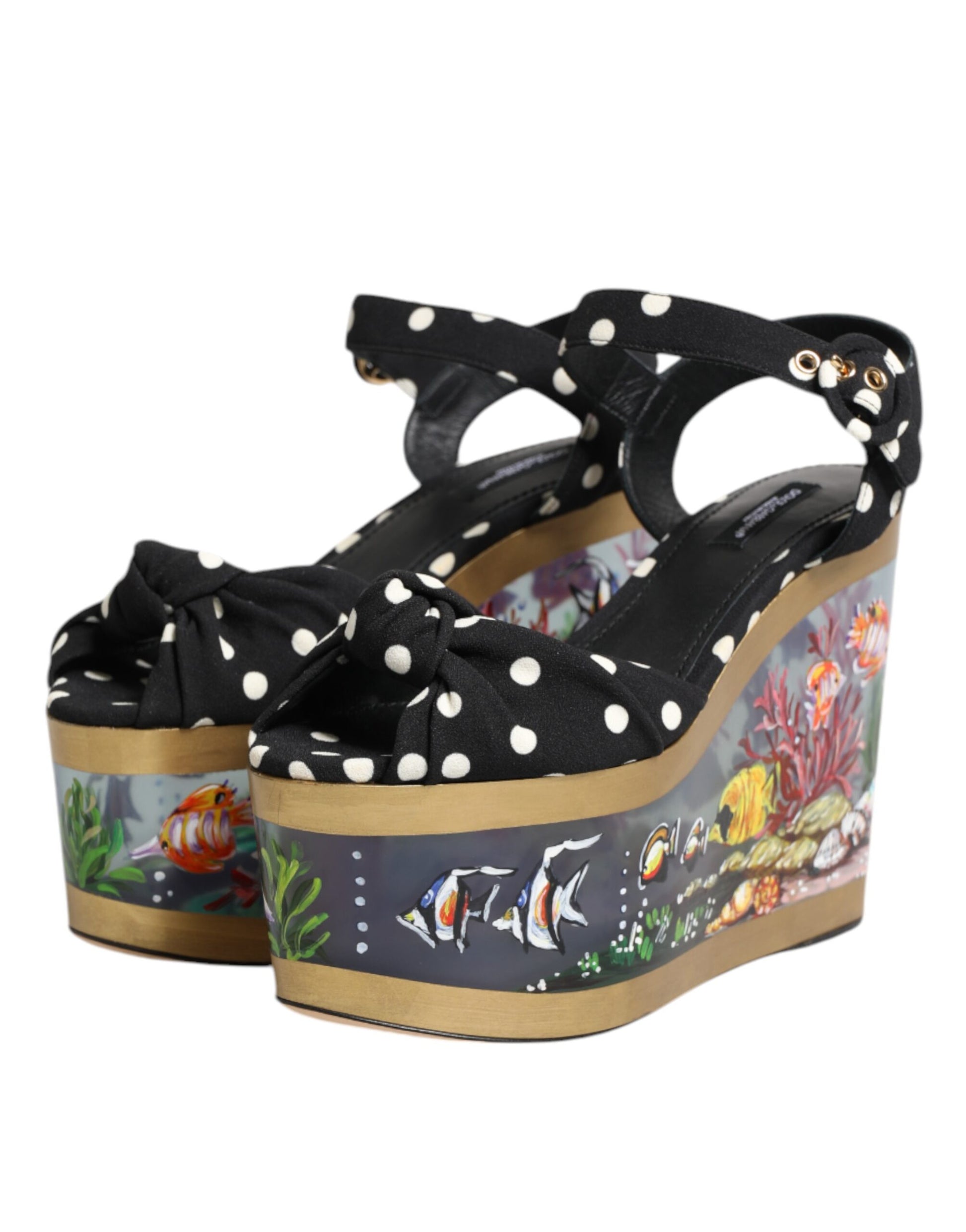Sandales Compensées Dolce & Gabbana Motif Pois et Poissons Multicolores