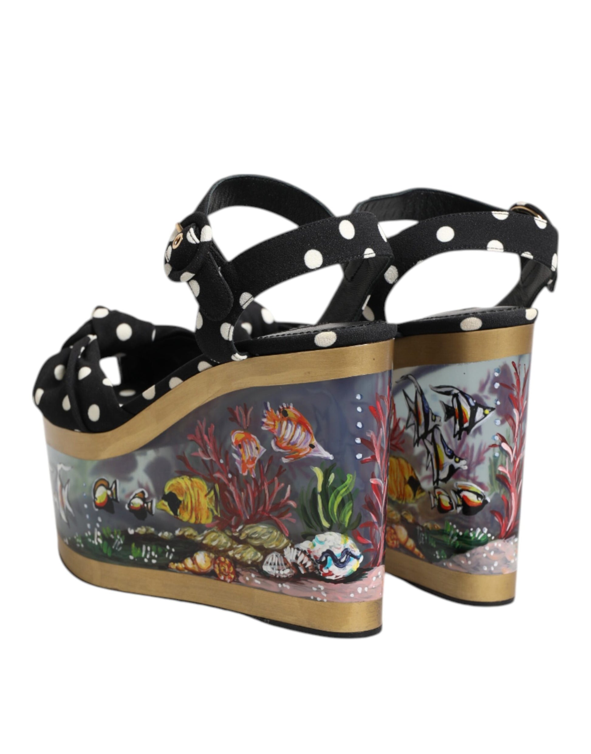 Sandales Compensées Dolce & Gabbana Motif Pois et Poissons Multicolores