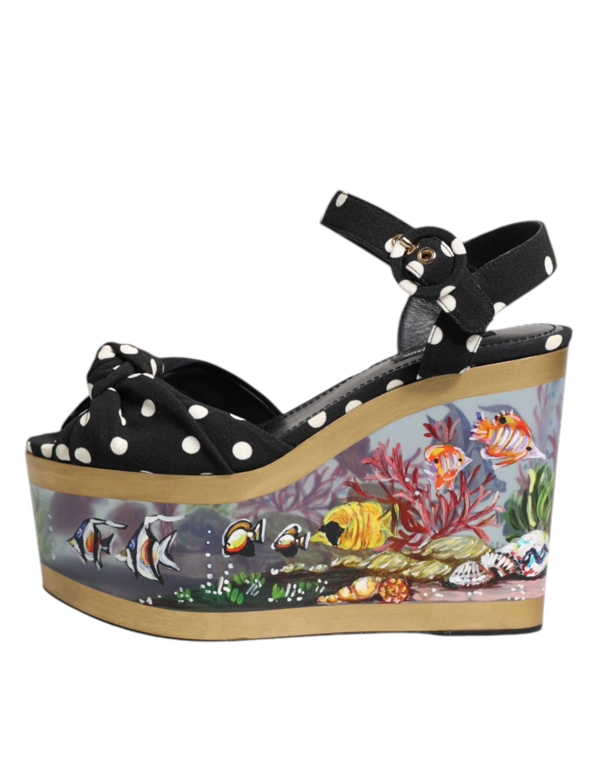 Sandales Compensées Dolce & Gabbana Motif Pois et Poissons Multicolores