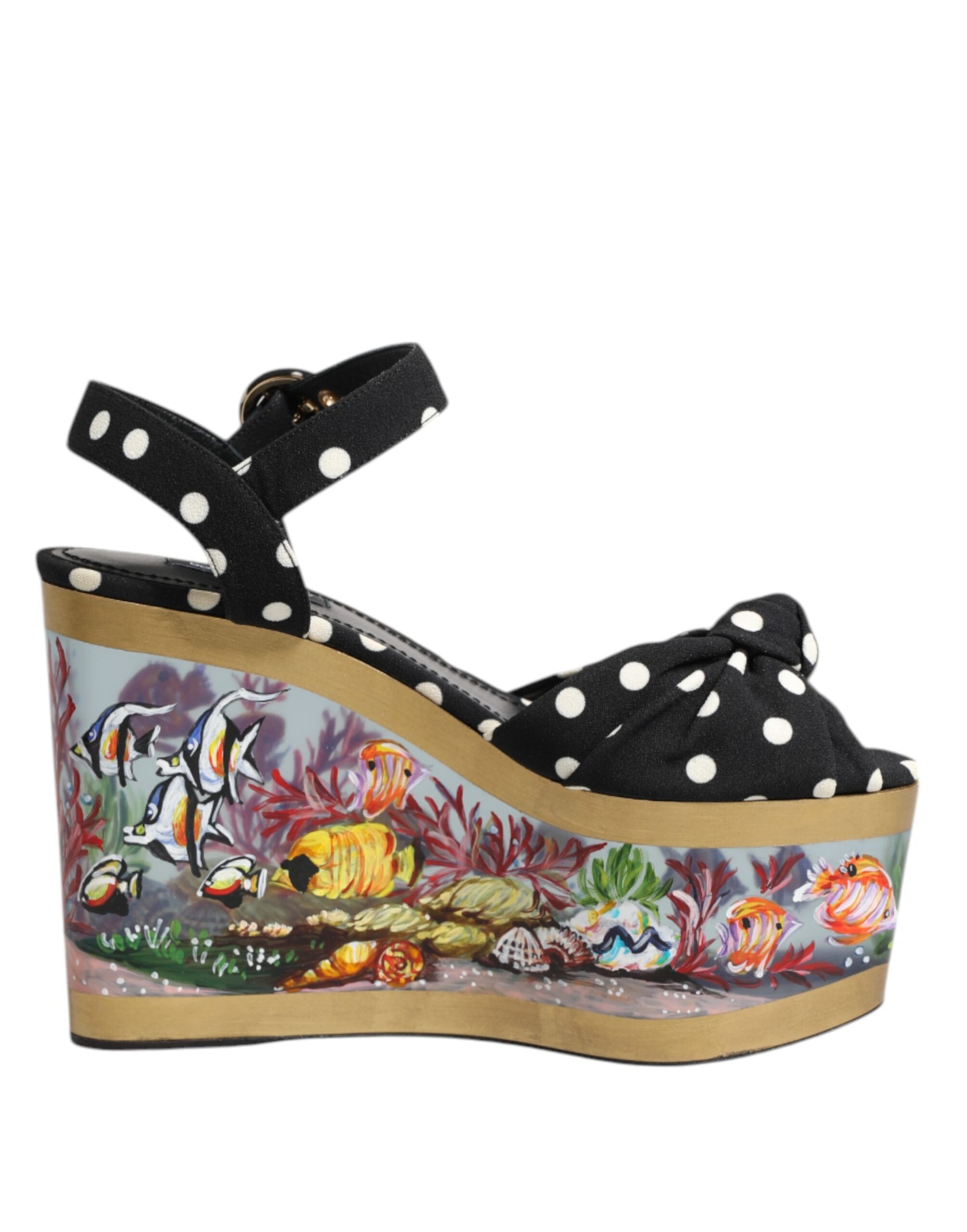 Sandales Compensées Dolce & Gabbana Motif Pois et Poissons Multicolores