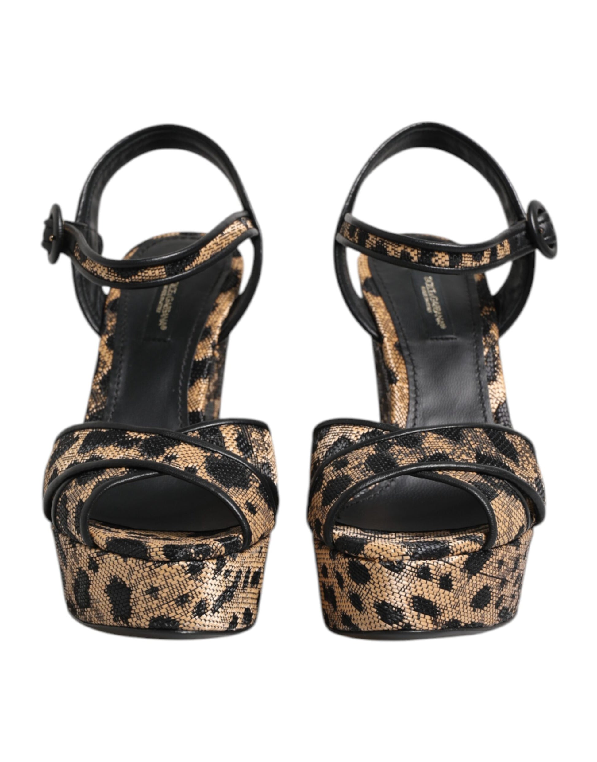 Sandales Compensées Dolce & Gabbana Léopard Marron à Bride Cheville