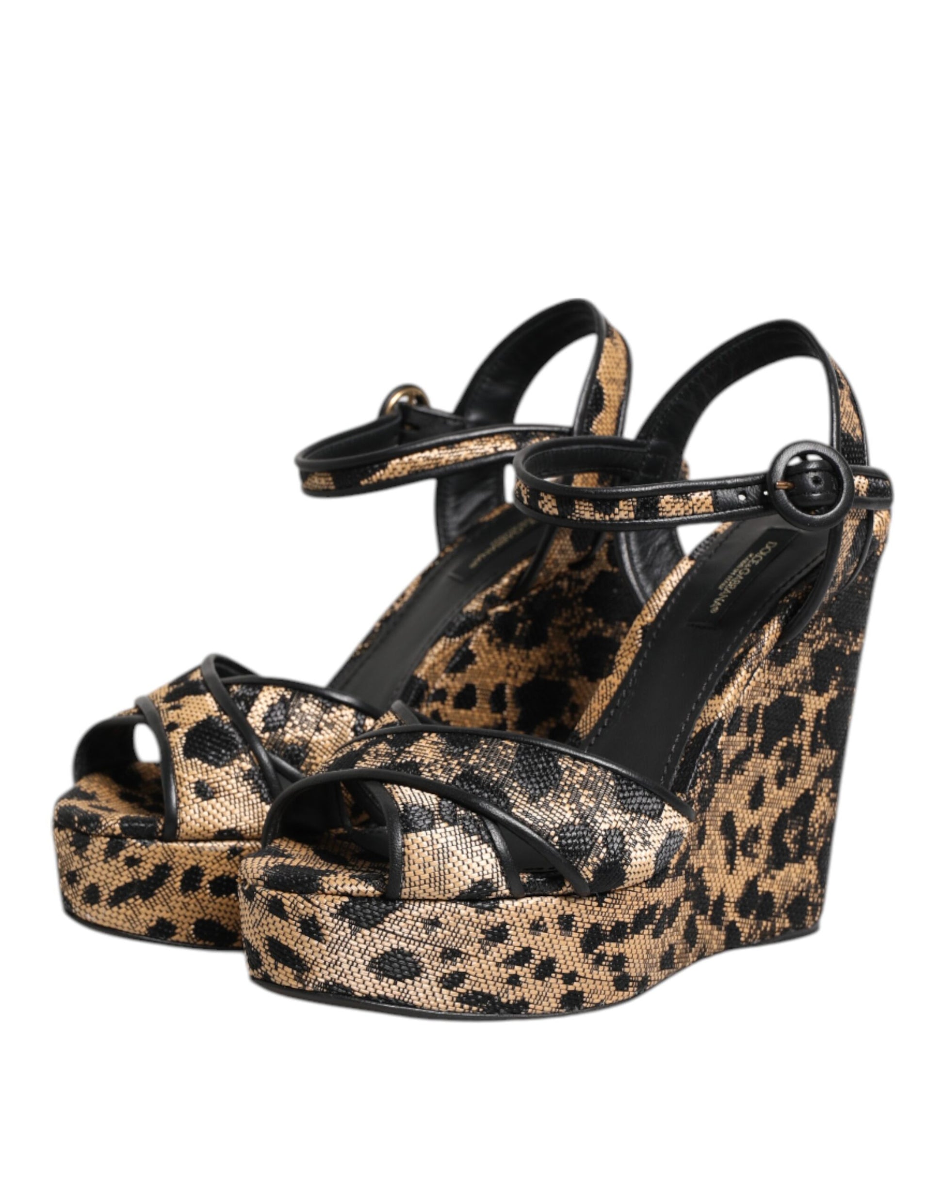 Sandales Compensées Dolce & Gabbana Léopard Marron à Bride Cheville