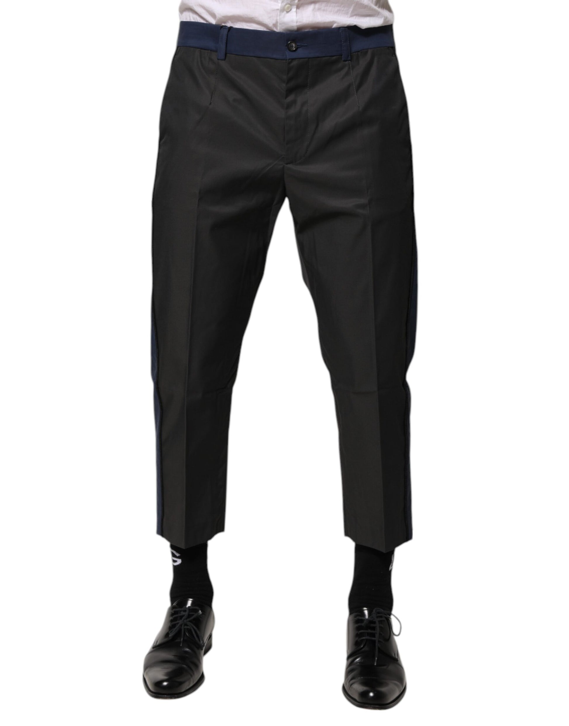 Pantalon Capri Chino Court 3/4 en Coton Gris-Bleu Dolce & Gabbana