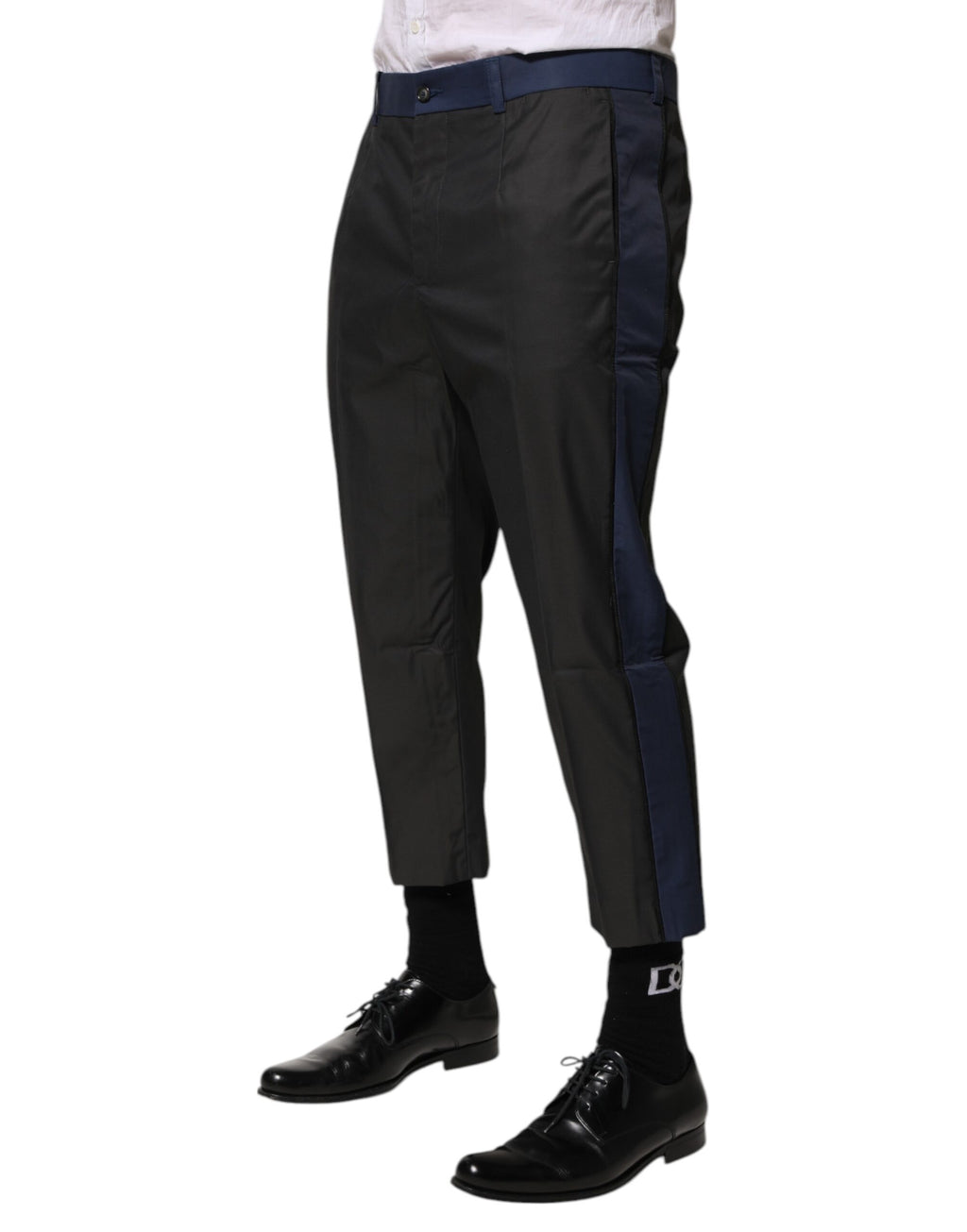 Pantalon Capri Chino Court 3/4 en Coton Gris-Bleu Dolce & Gabbana