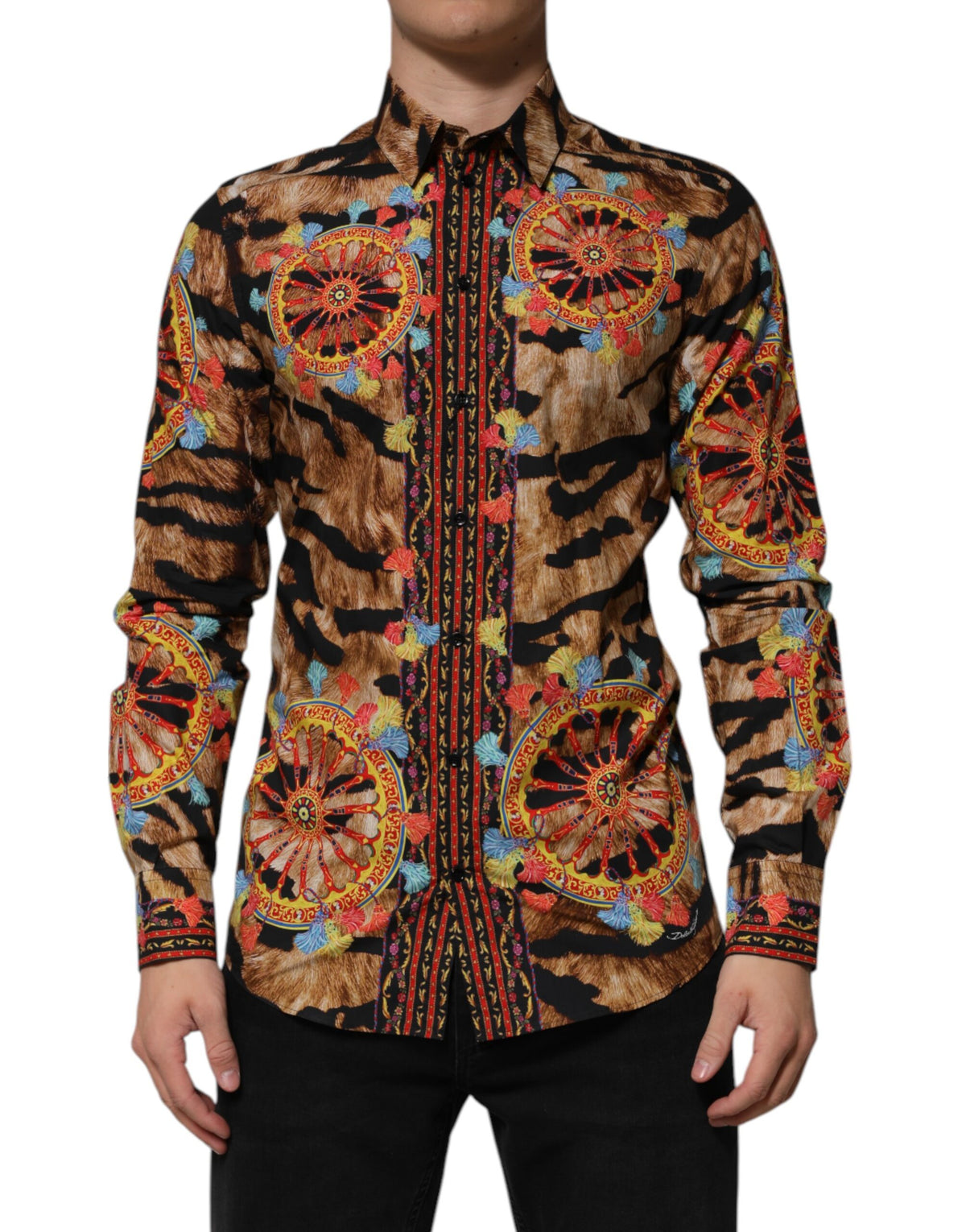 Dolce & Gabbana GOLD Baumwolle Tiger Carretto Langarmhemd