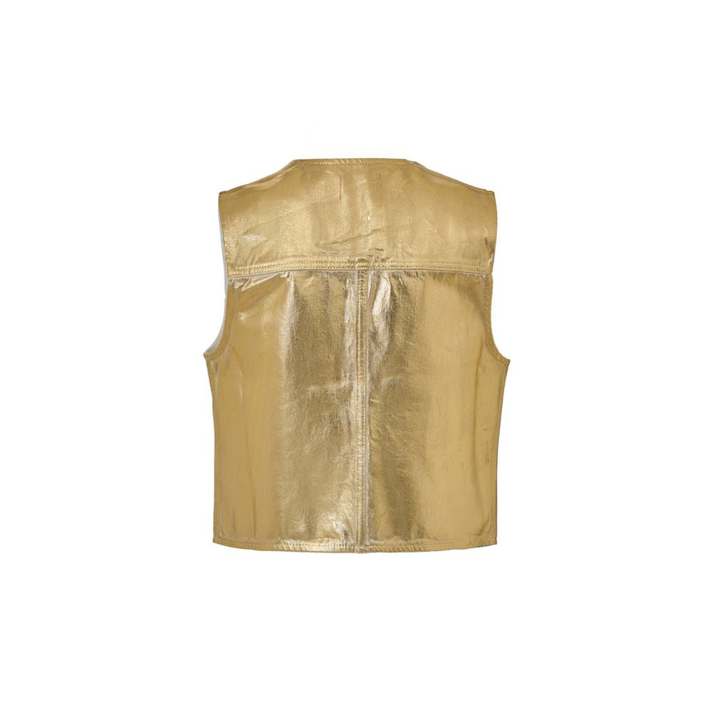 Ganni – Ärmellose Jacke aus goldener Baumwolle