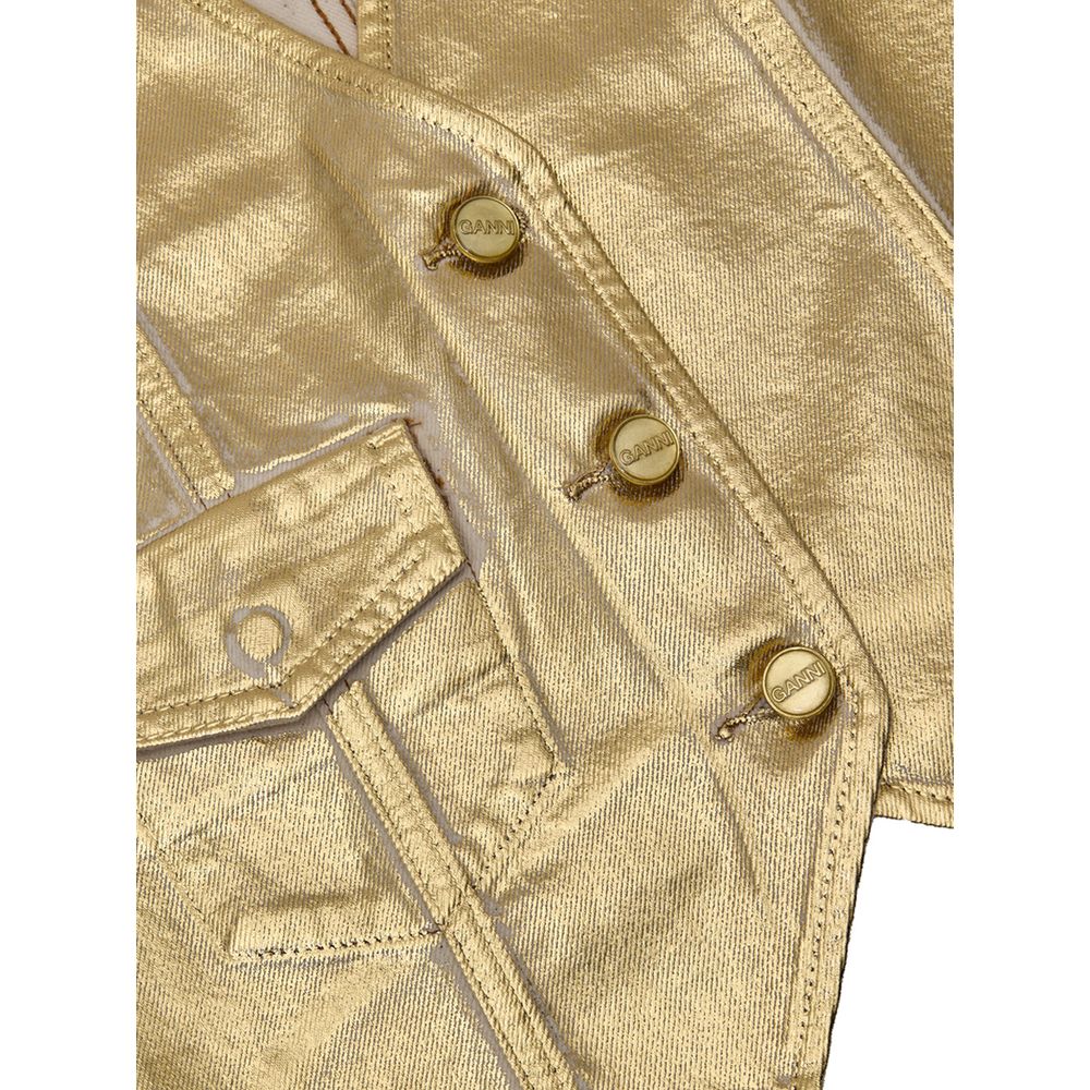 Ganni – Ärmellose Jacke aus goldener Baumwolle