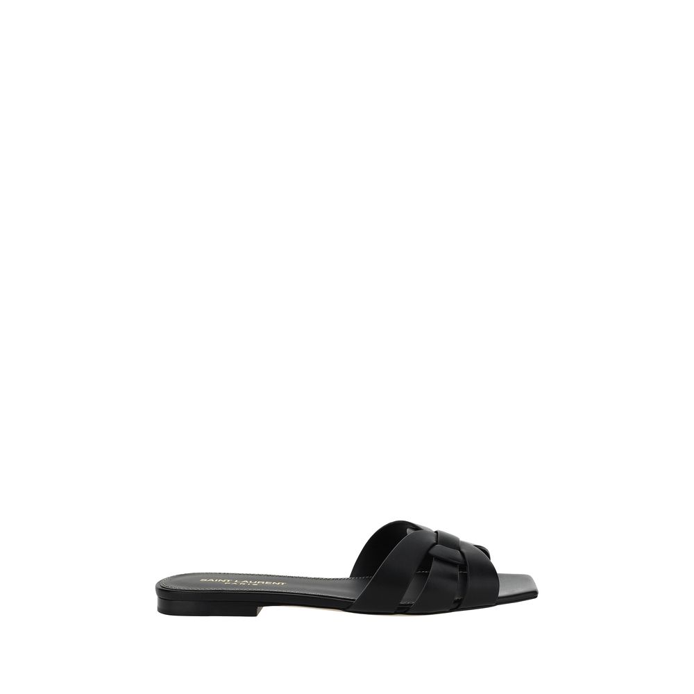 Sandales à enfiler en cuir de veau noir Bos Taurus Saint Laurent