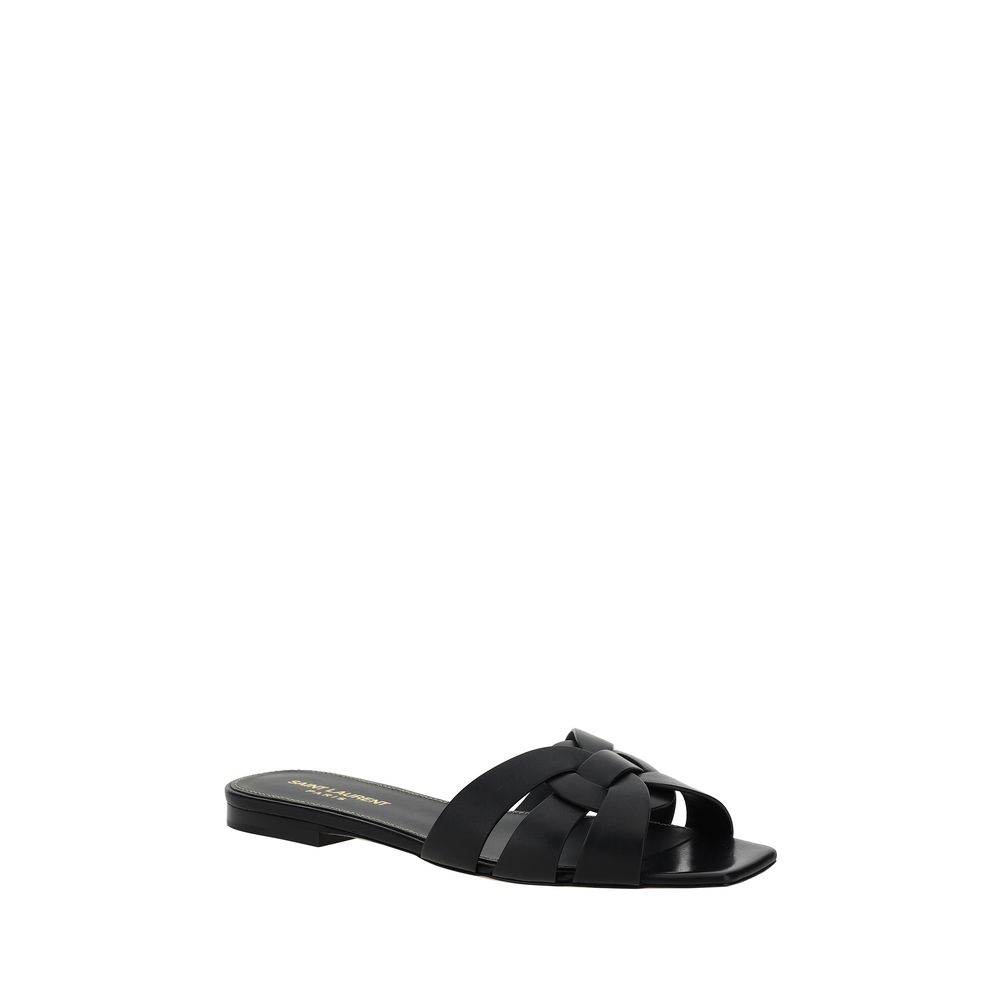 Sandales à enfiler en cuir de veau noir Bos Taurus Saint Laurent