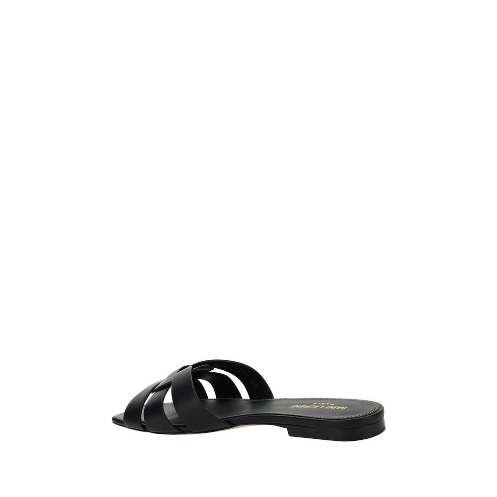 Sandales à enfiler en cuir de veau noir Bos Taurus Saint Laurent