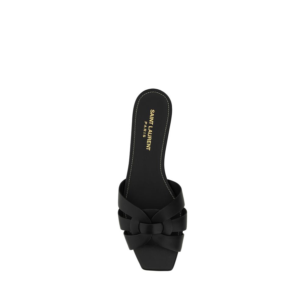 Sandales à enfiler en cuir de veau noir Bos Taurus Saint Laurent