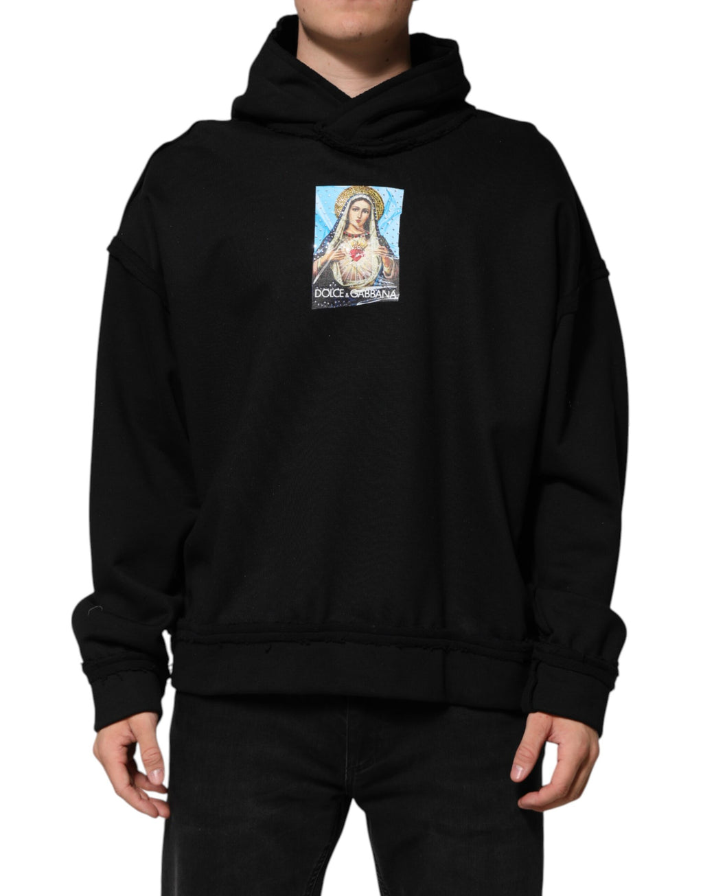 Dolce & Gabbana Sweat à capuche noir imprimé Veste ornée de cristaux