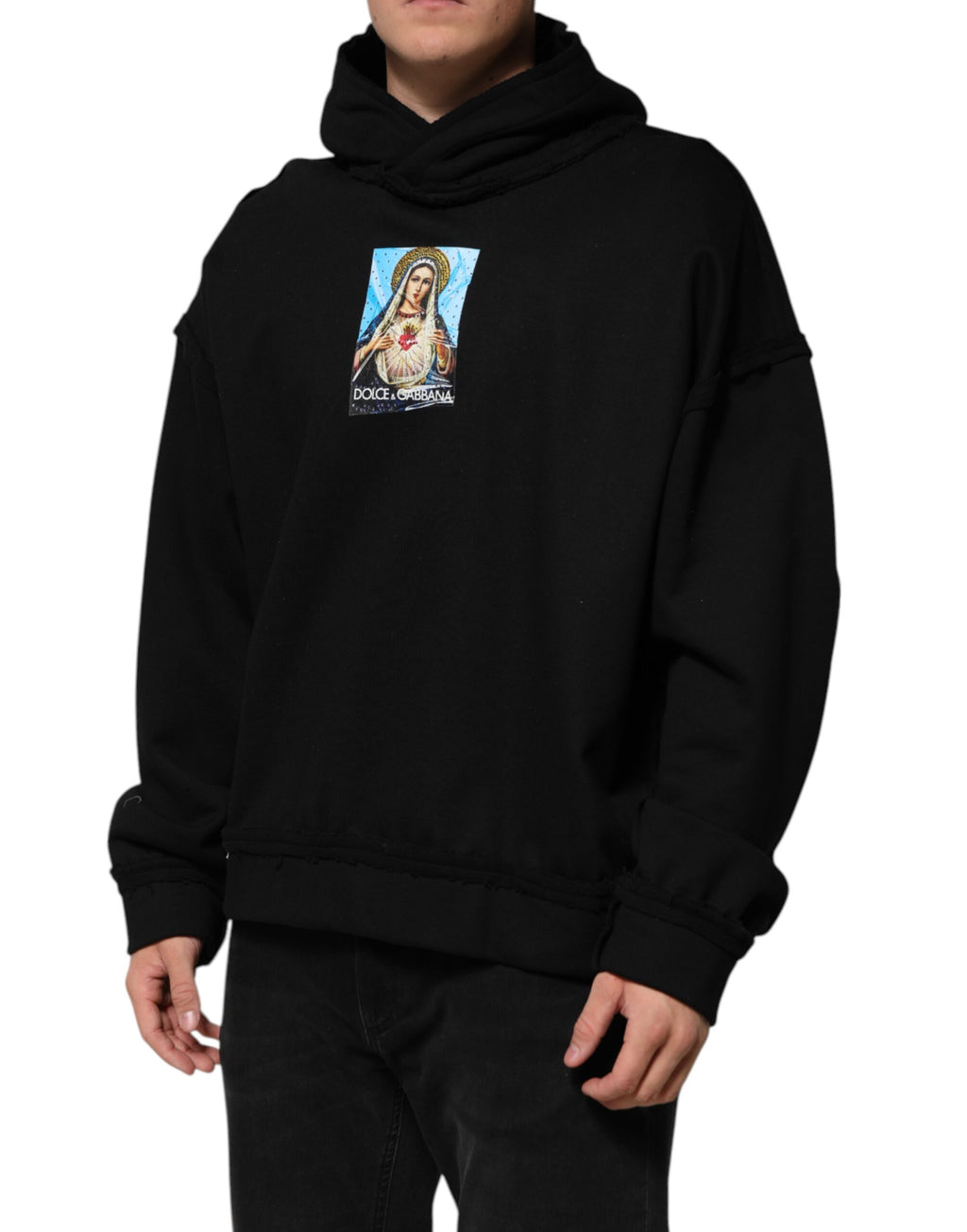 Dolce & Gabbana Sweat à capuche noir imprimé Veste ornée de cristaux