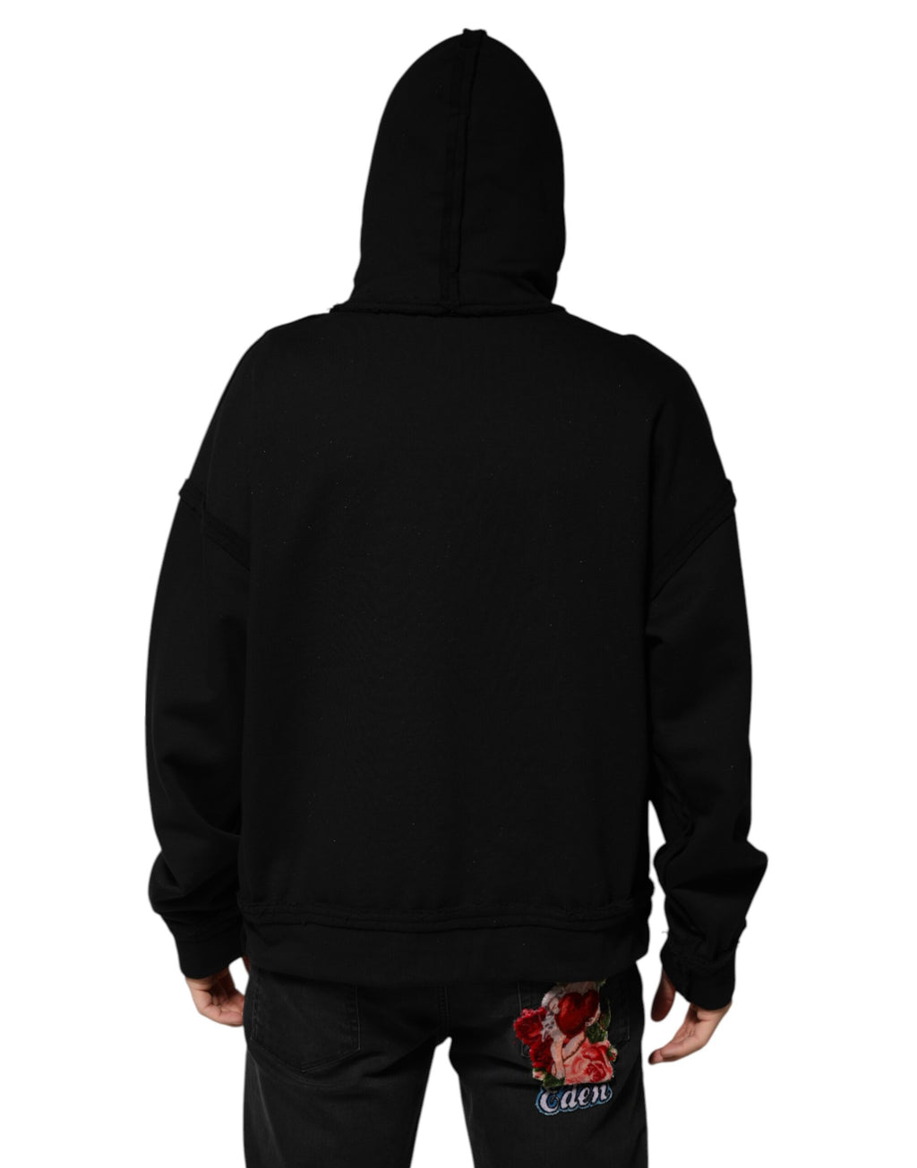 Dolce & Gabbana Sweat à capuche noir imprimé Veste ornée de cristaux