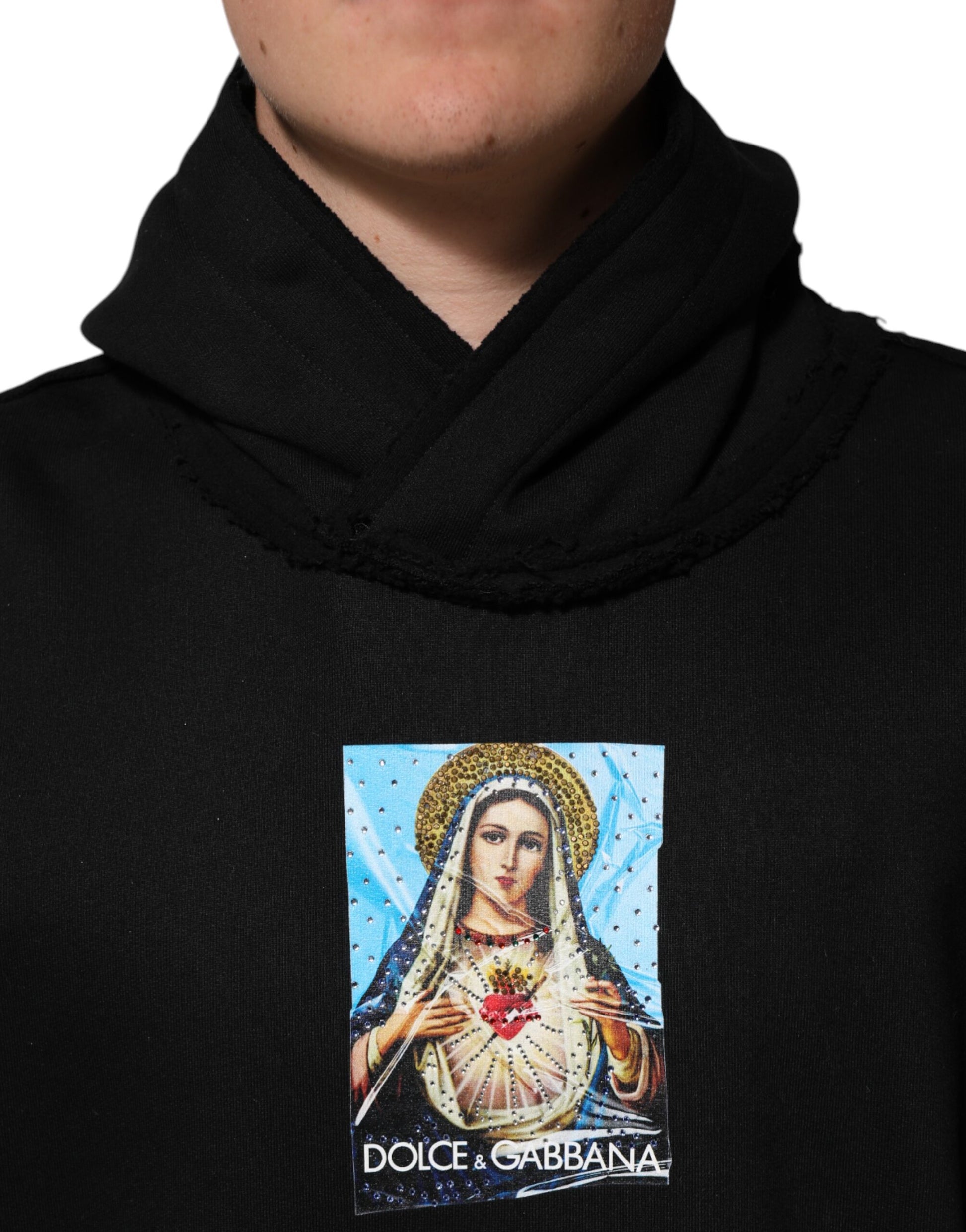 Dolce & Gabbana Sweat à capuche noir imprimé Veste ornée de cristaux