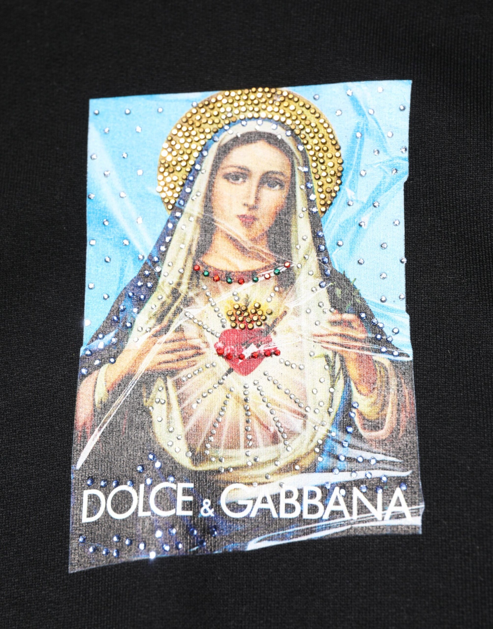 Dolce & Gabbana Sweat à capuche noir imprimé Veste ornée de cristaux