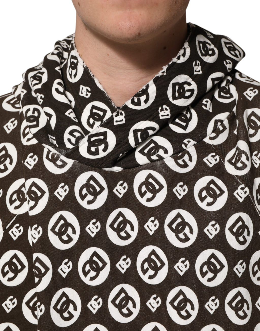 Dolce & Gabbana Brown White DG Logo Short Hoodie Sweater