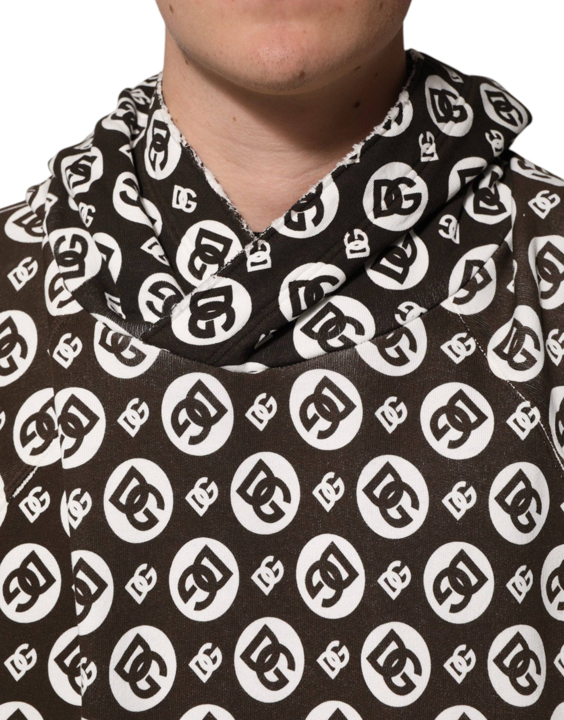 Dolce & Gabbana Brown White DG Logo Short Hoodie Sweater