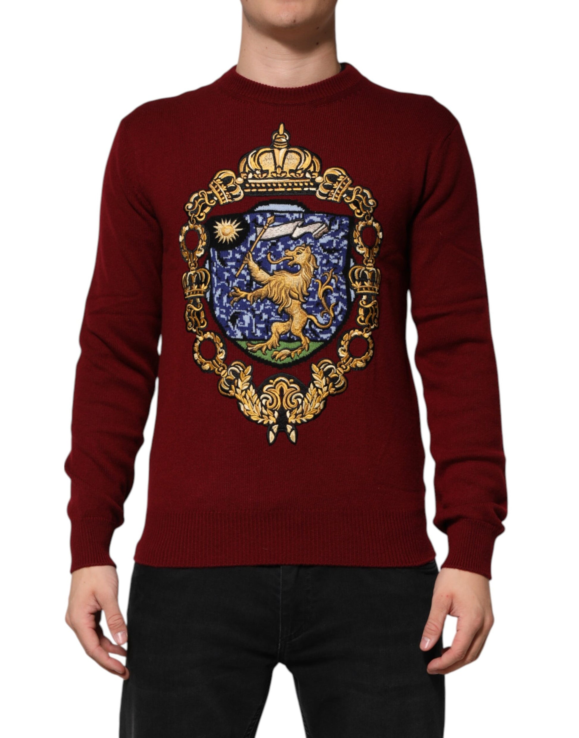 Pull en cachemire bordeaux Dolce & Gabbana avec écusson lion