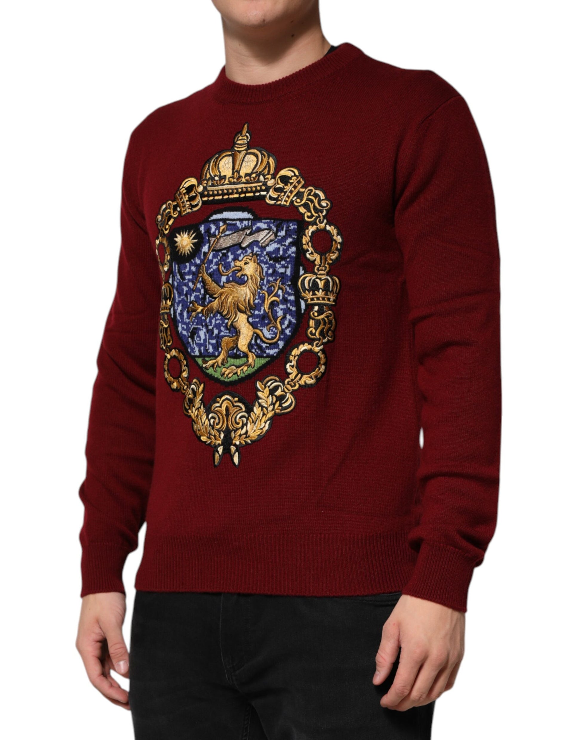 Pull en cachemire bordeaux Dolce & Gabbana avec écusson lion