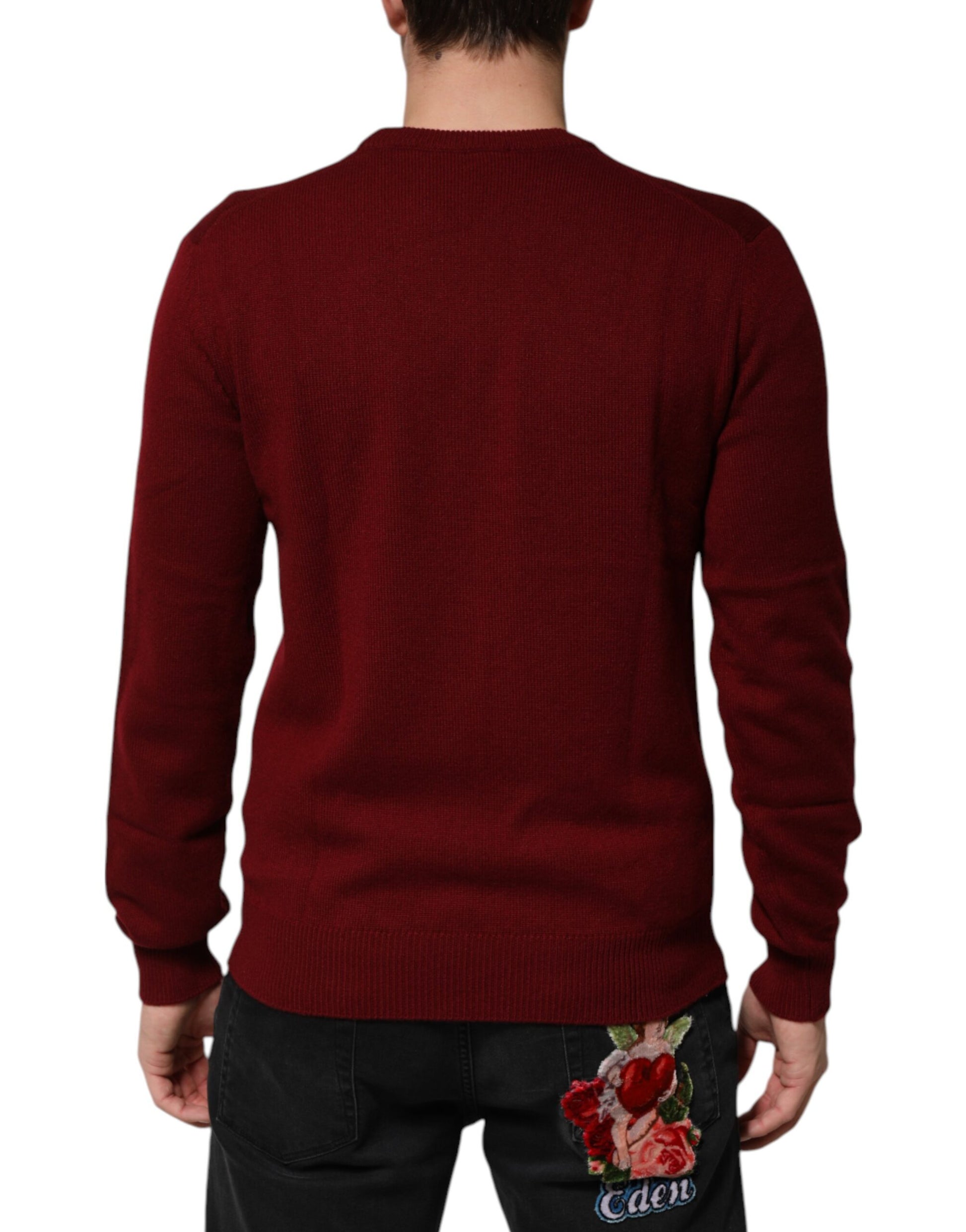 Pull en cachemire bordeaux Dolce & Gabbana avec écusson lion