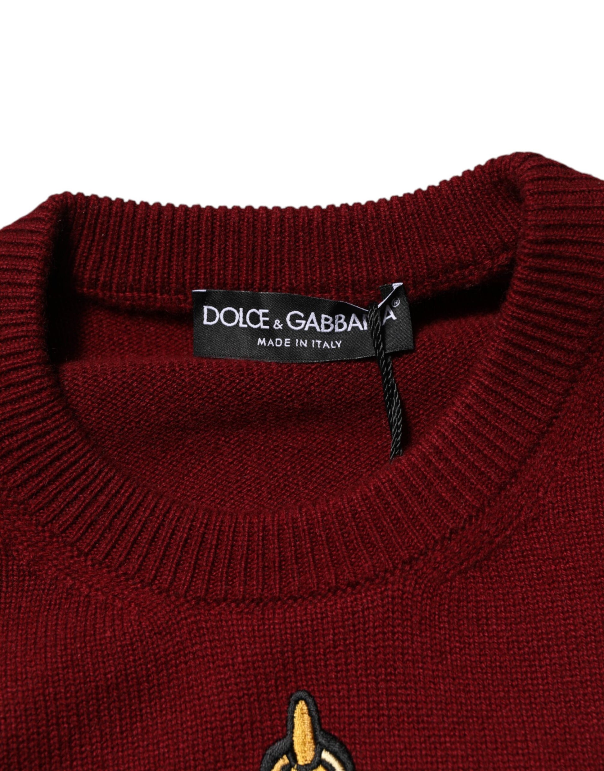 Pull en cachemire bordeaux Dolce & Gabbana avec écusson lion
