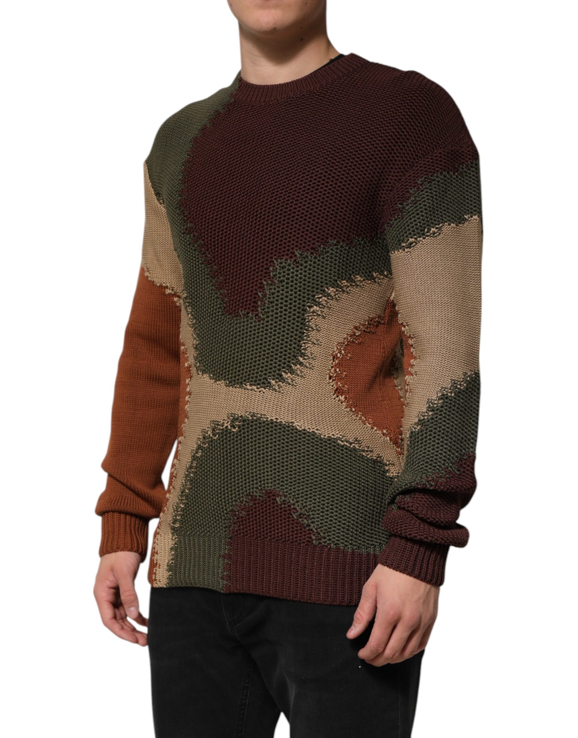 Pull-over en coton multicolore à motif abstrait pour homme Dolce & Gabbana
