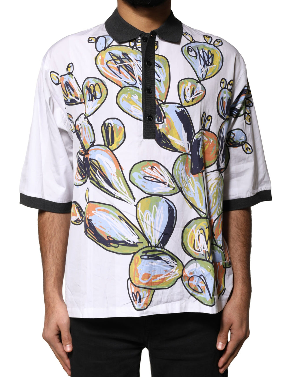T-shirt Polo Homme Oversize Dolce & Gabbana Imprimé Esquisse Blanc