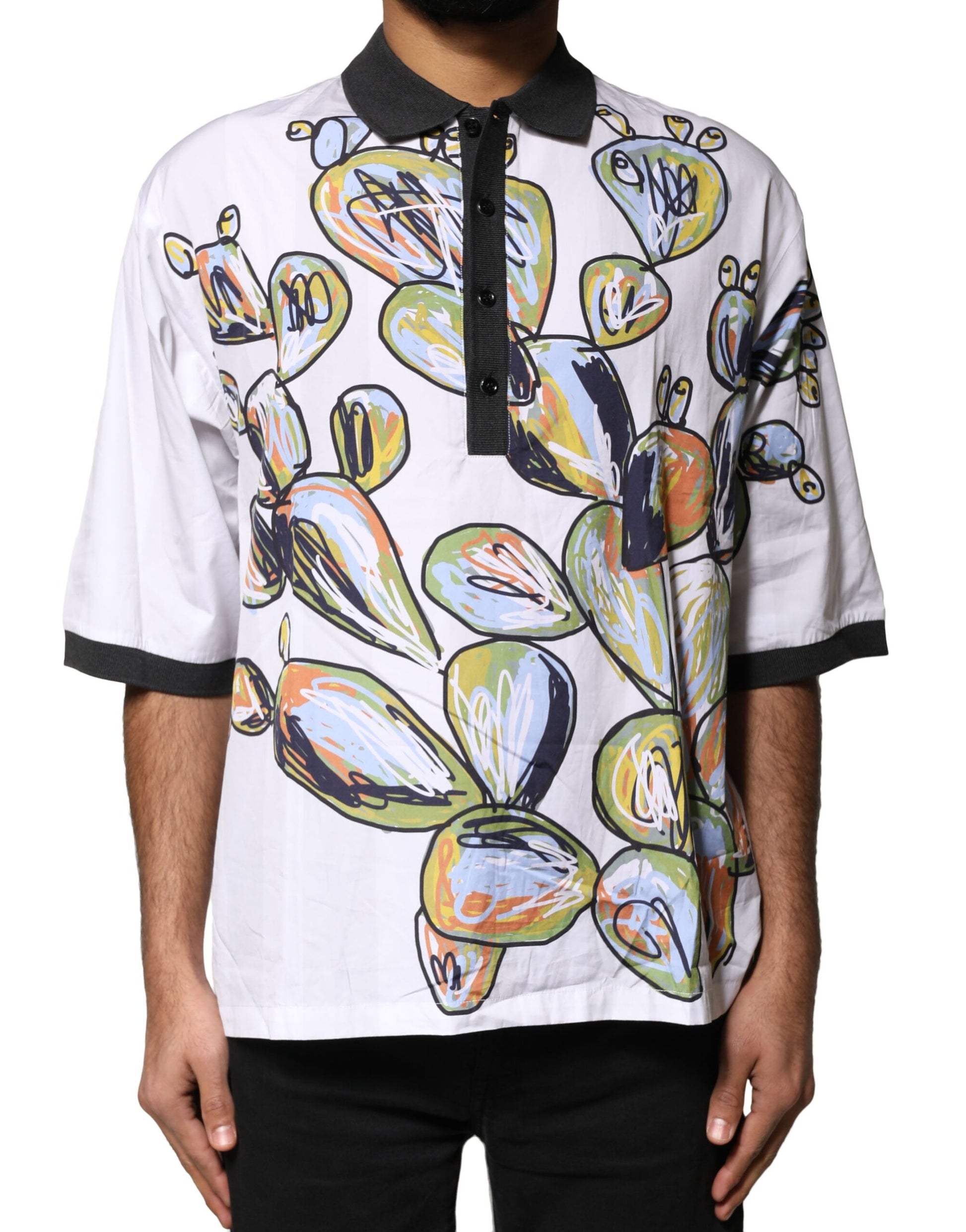 T-shirt Polo Homme Oversize Dolce & Gabbana Imprimé Esquisse Blanc