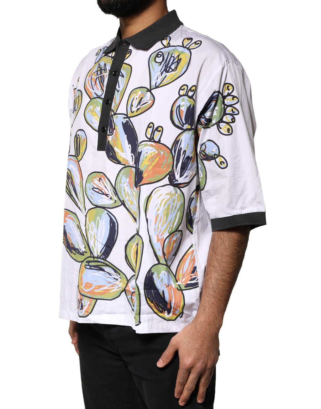 T-shirt Polo Homme Oversize Dolce & Gabbana Imprimé Esquisse Blanc