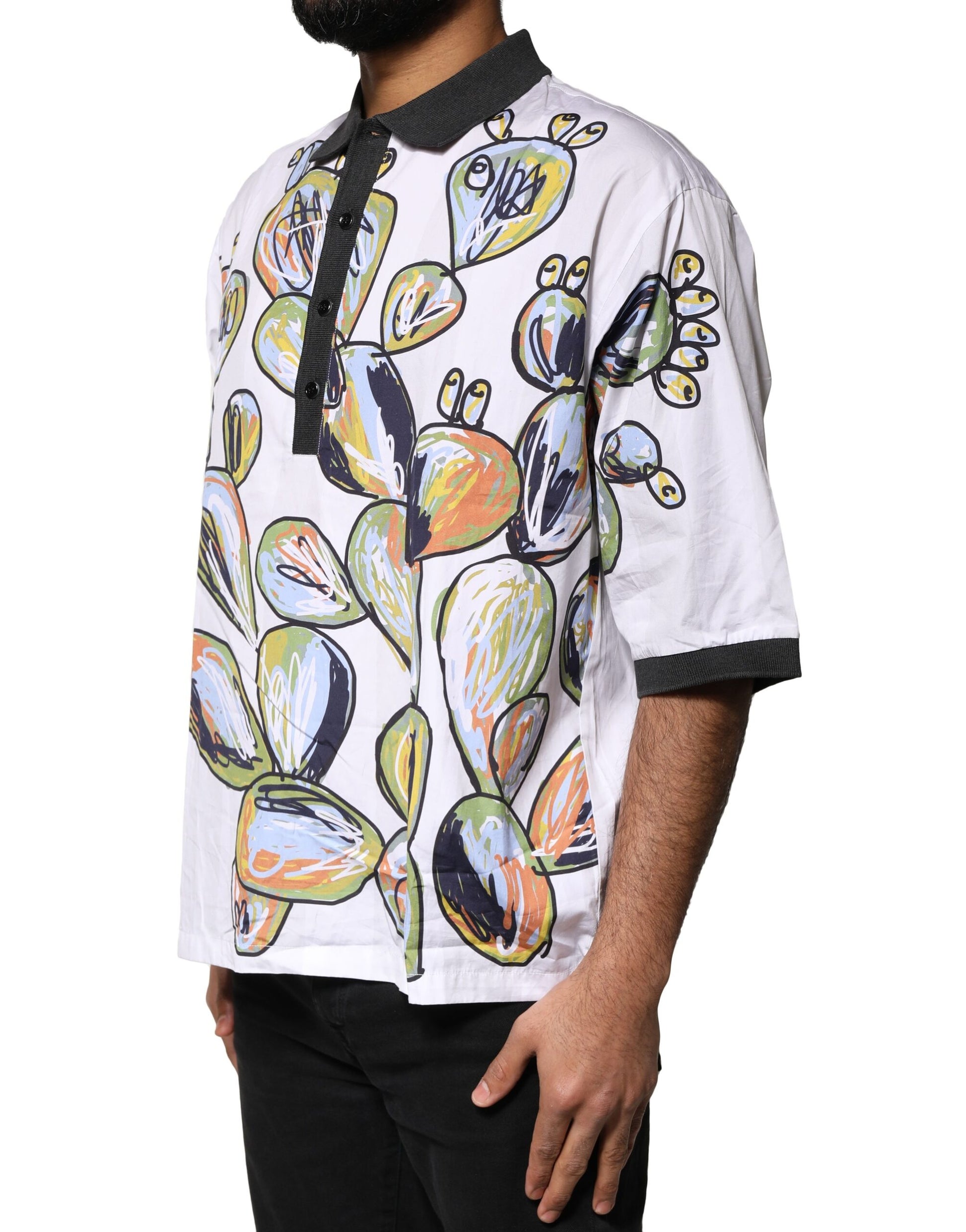 T-shirt Polo Homme Oversize Dolce & Gabbana Imprimé Esquisse Blanc