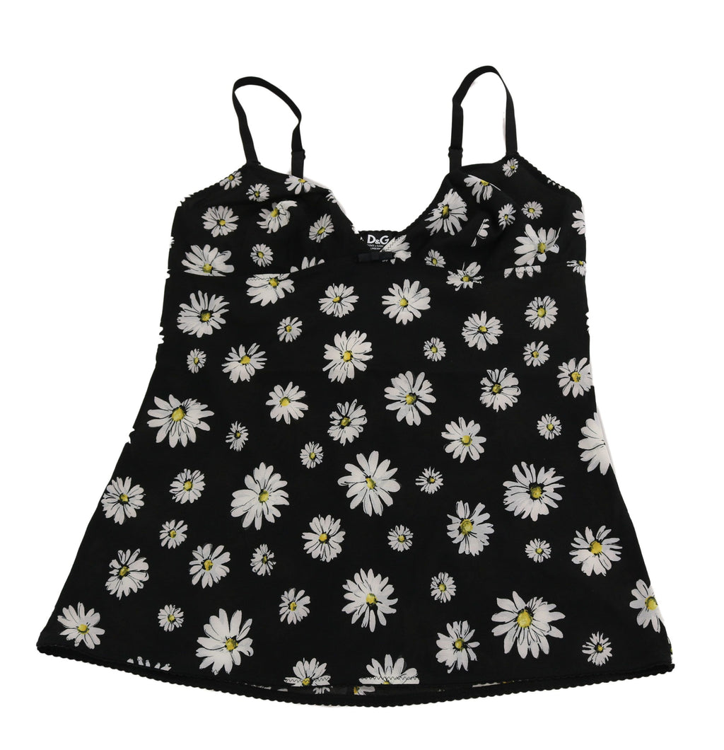 Dolce &amp; Gabbana Schwarzes Dessous-Chemisole-Kleid mit Gänseblümchen-Print