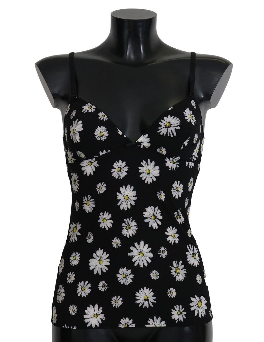 Dolce &amp; Gabbana Schwarzes Dessous-Chemisole-Kleid mit Gänseblümchen-Print
