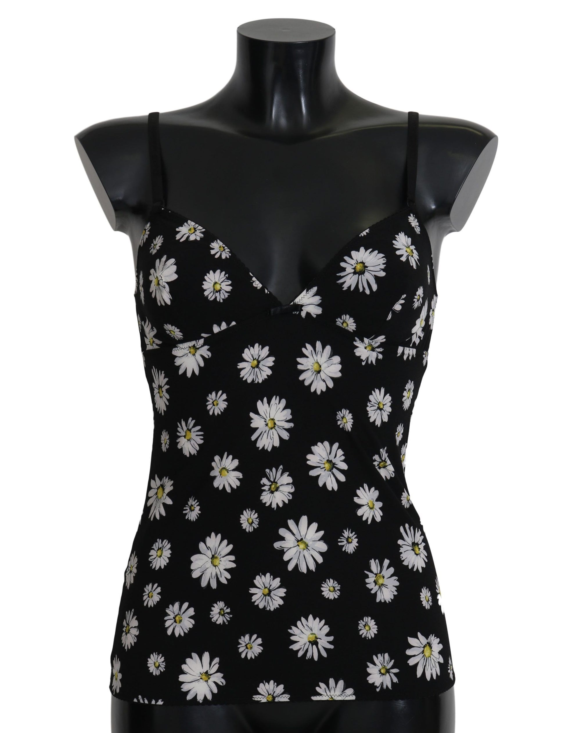Dolce &amp; Gabbana Schwarzes Dessous-Chemisole-Kleid mit Gänseblümchen-Print