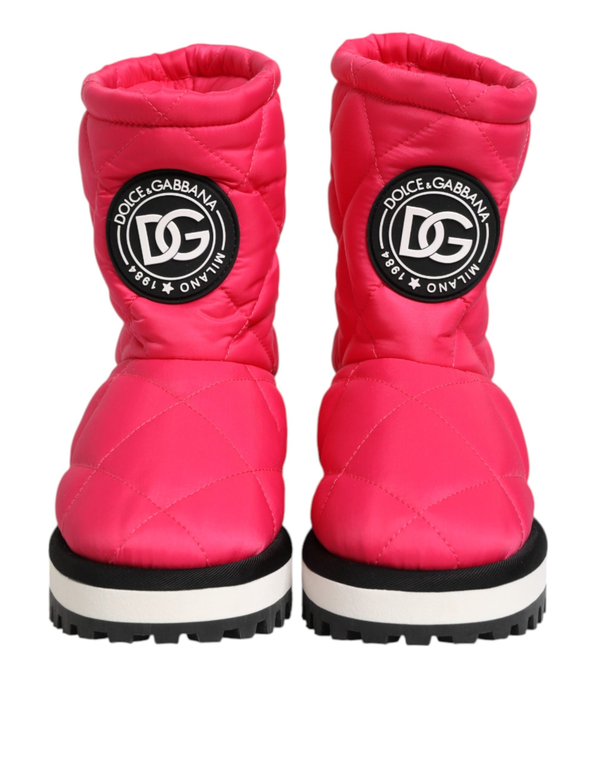 Chaussures bottes mi-mollet rembourrées en viscose rose et blanche Dolce & Gabbana