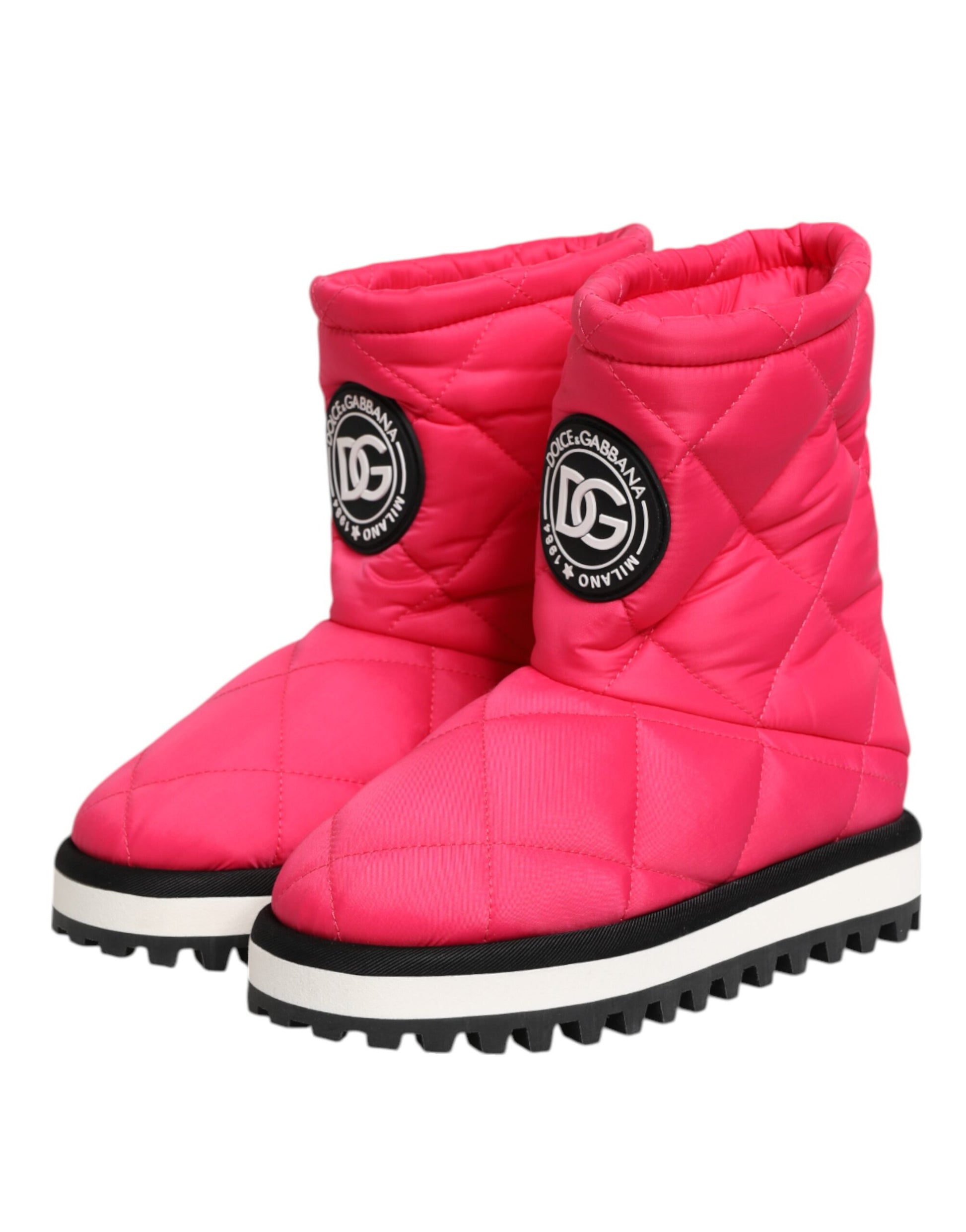 Chaussures bottes mi-mollet rembourrées en viscose rose et blanche Dolce & Gabbana