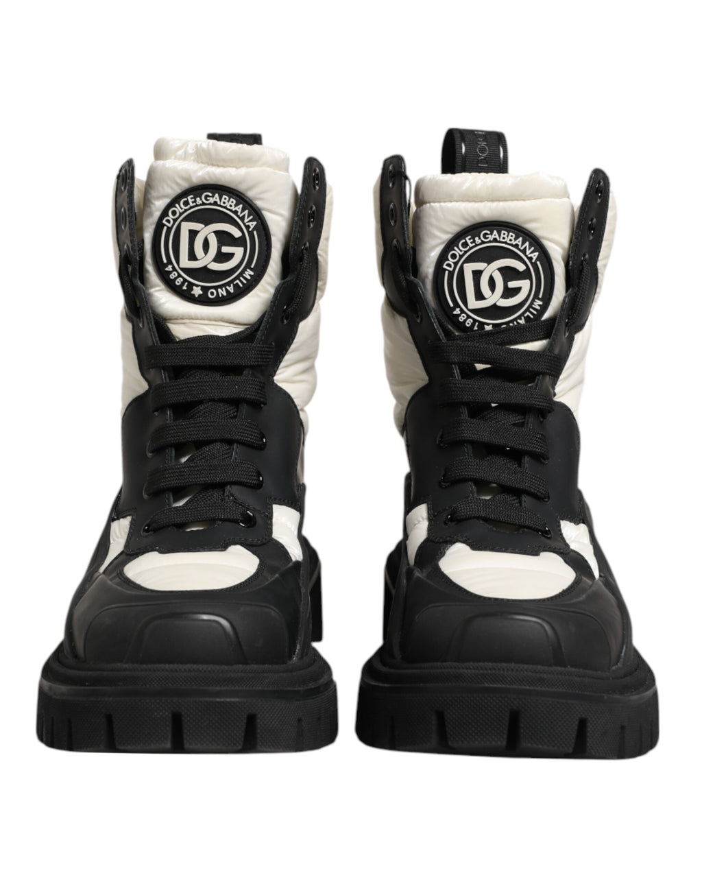 Bottes mi-mollet lacées matelassées noires et blanches Dolce & Gabbana