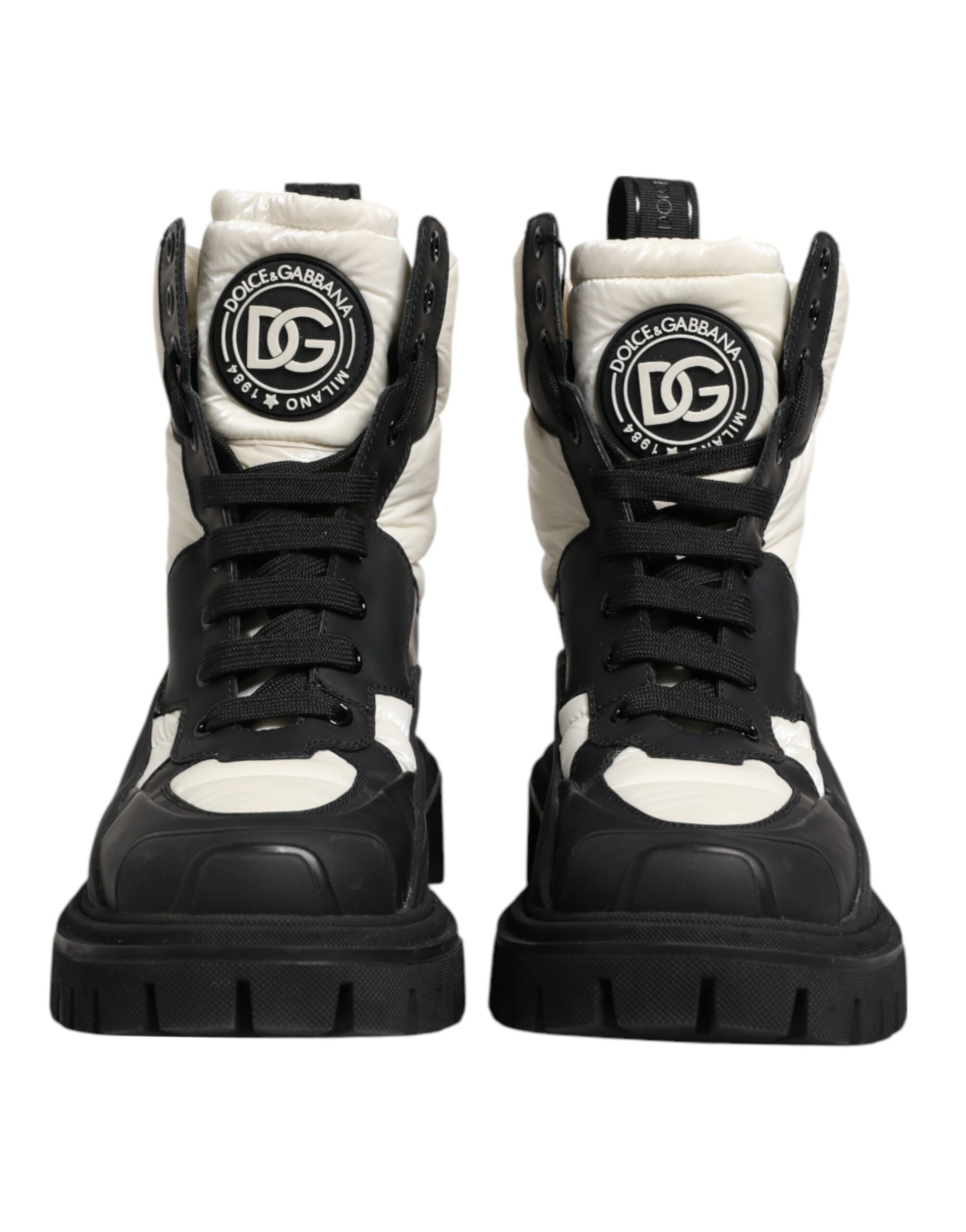 Bottes mi-mollet lacées matelassées noires et blanches Dolce & Gabbana