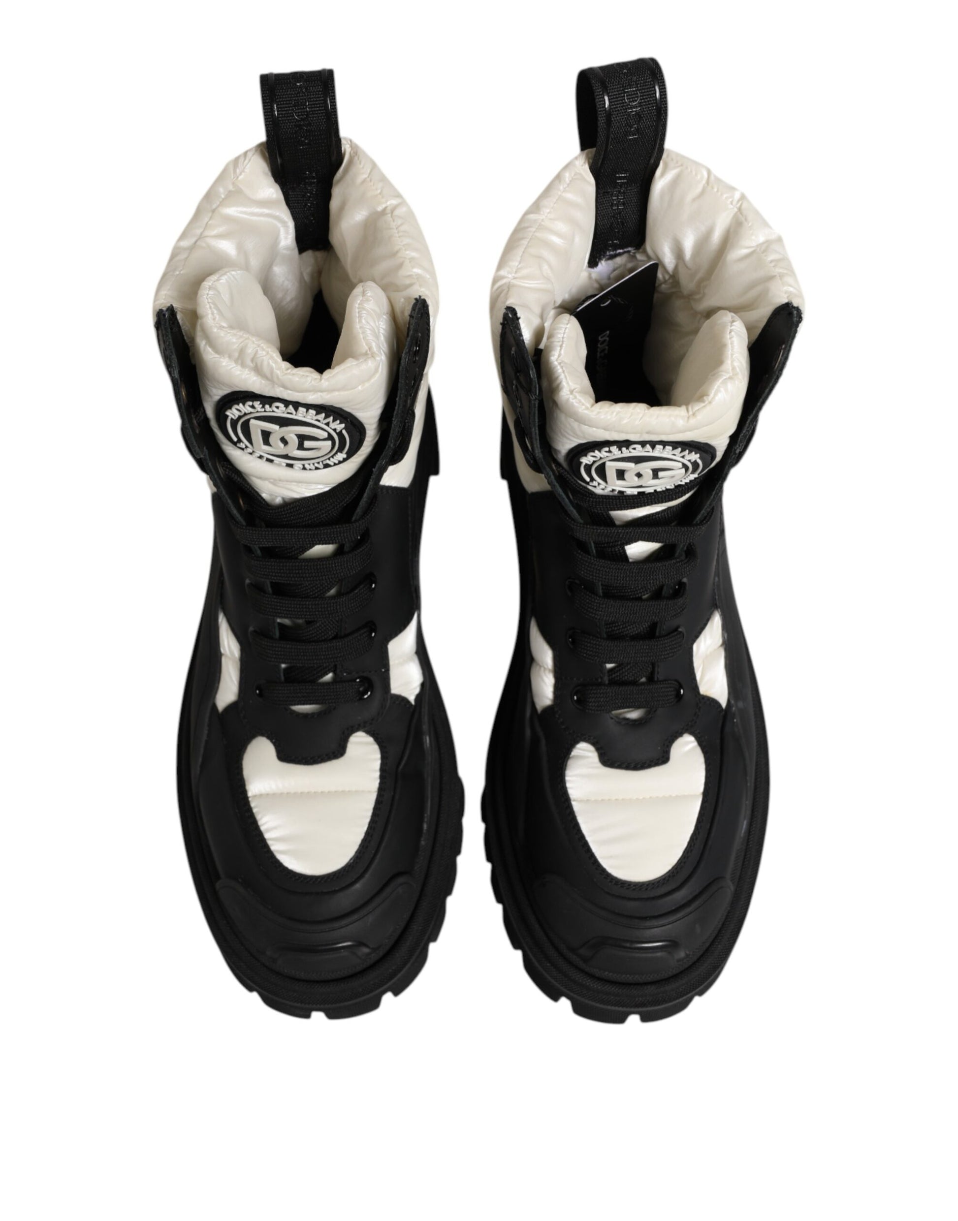 Bottes mi-mollet lacées matelassées noires et blanches Dolce & Gabbana
