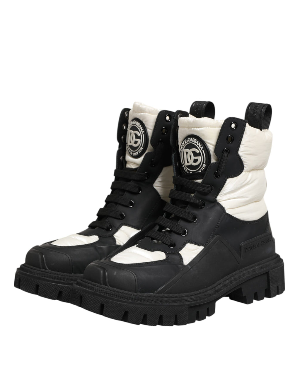 Bottes mi-mollet lacées matelassées noires et blanches Dolce & Gabbana