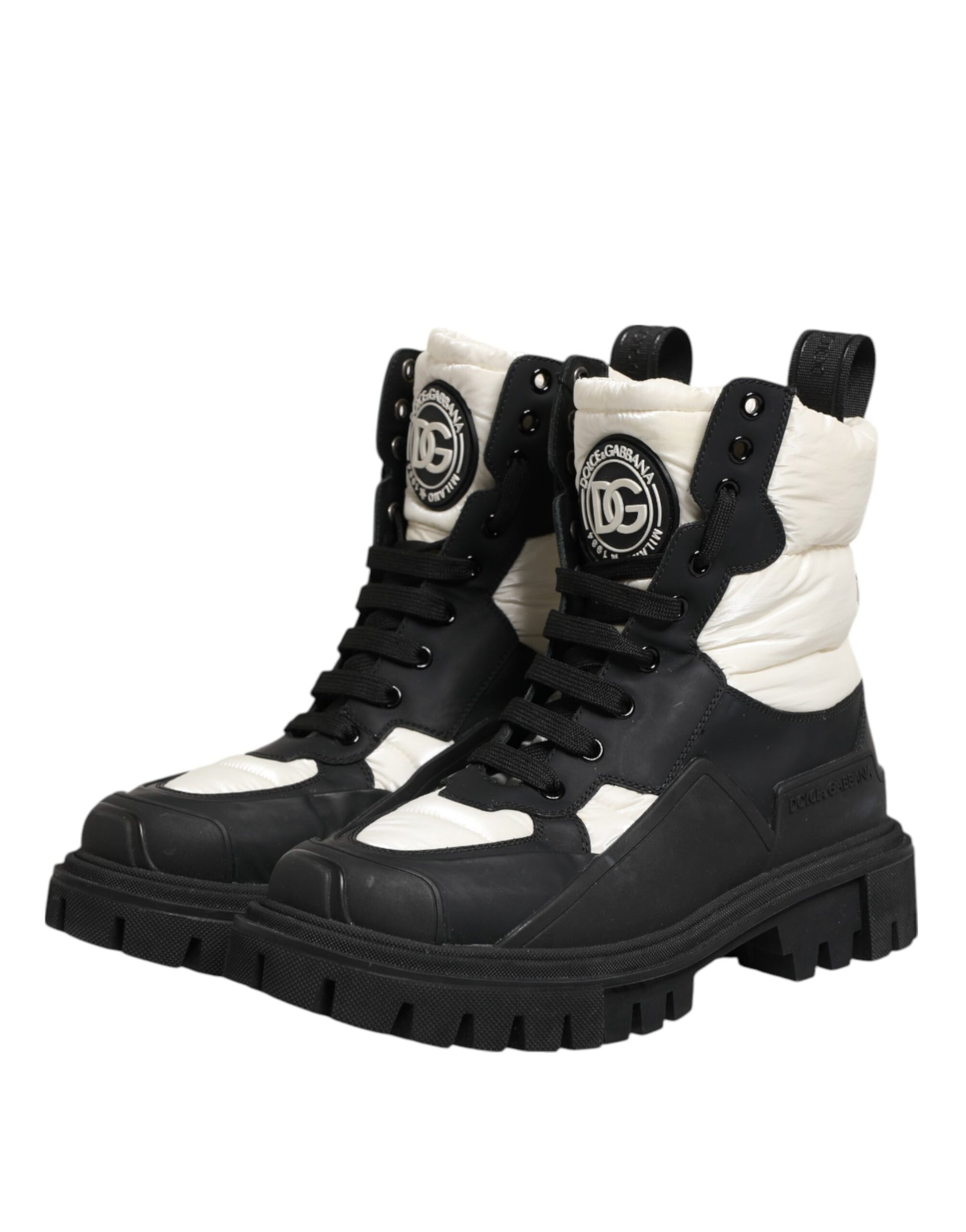 Bottes mi-mollet lacées matelassées noires et blanches Dolce & Gabbana