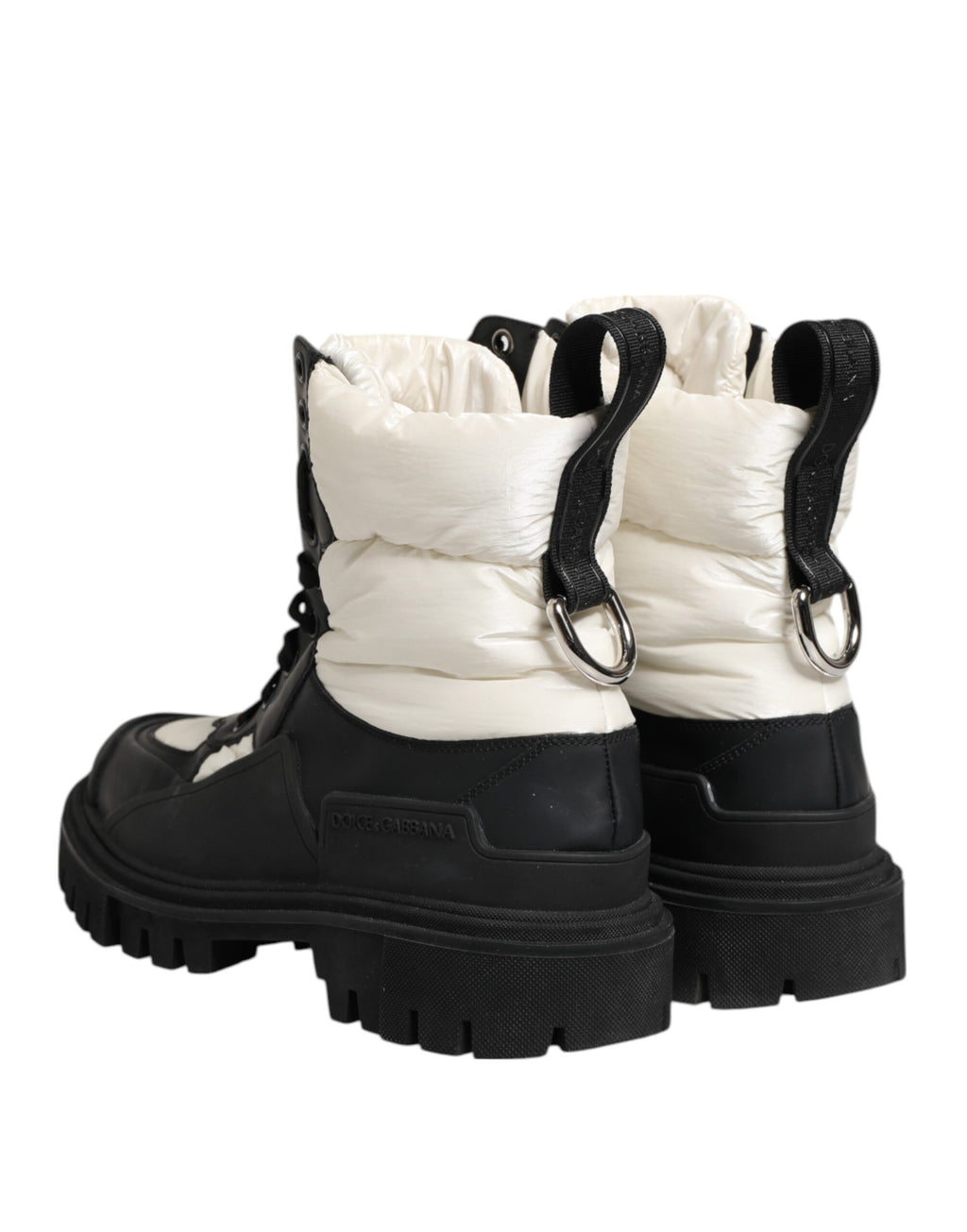 Bottes mi-mollet lacées matelassées noires et blanches Dolce & Gabbana