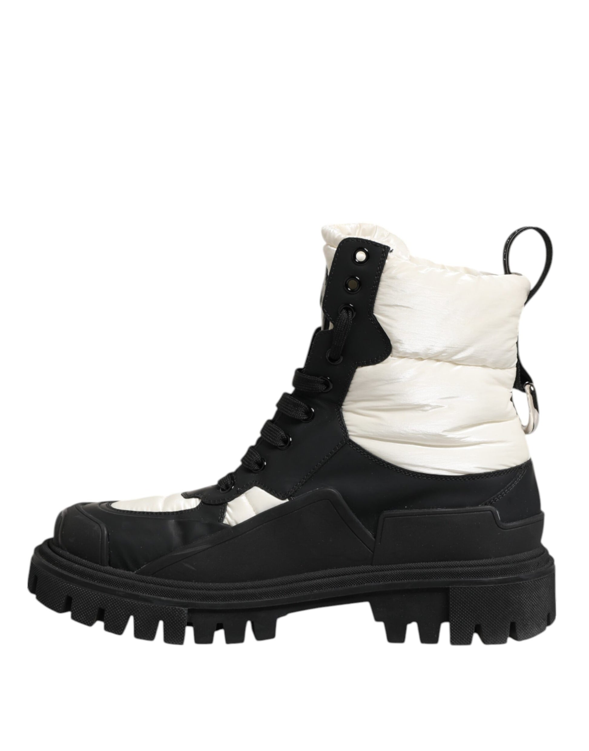 Bottes mi-mollet lacées matelassées noires et blanches Dolce & Gabbana