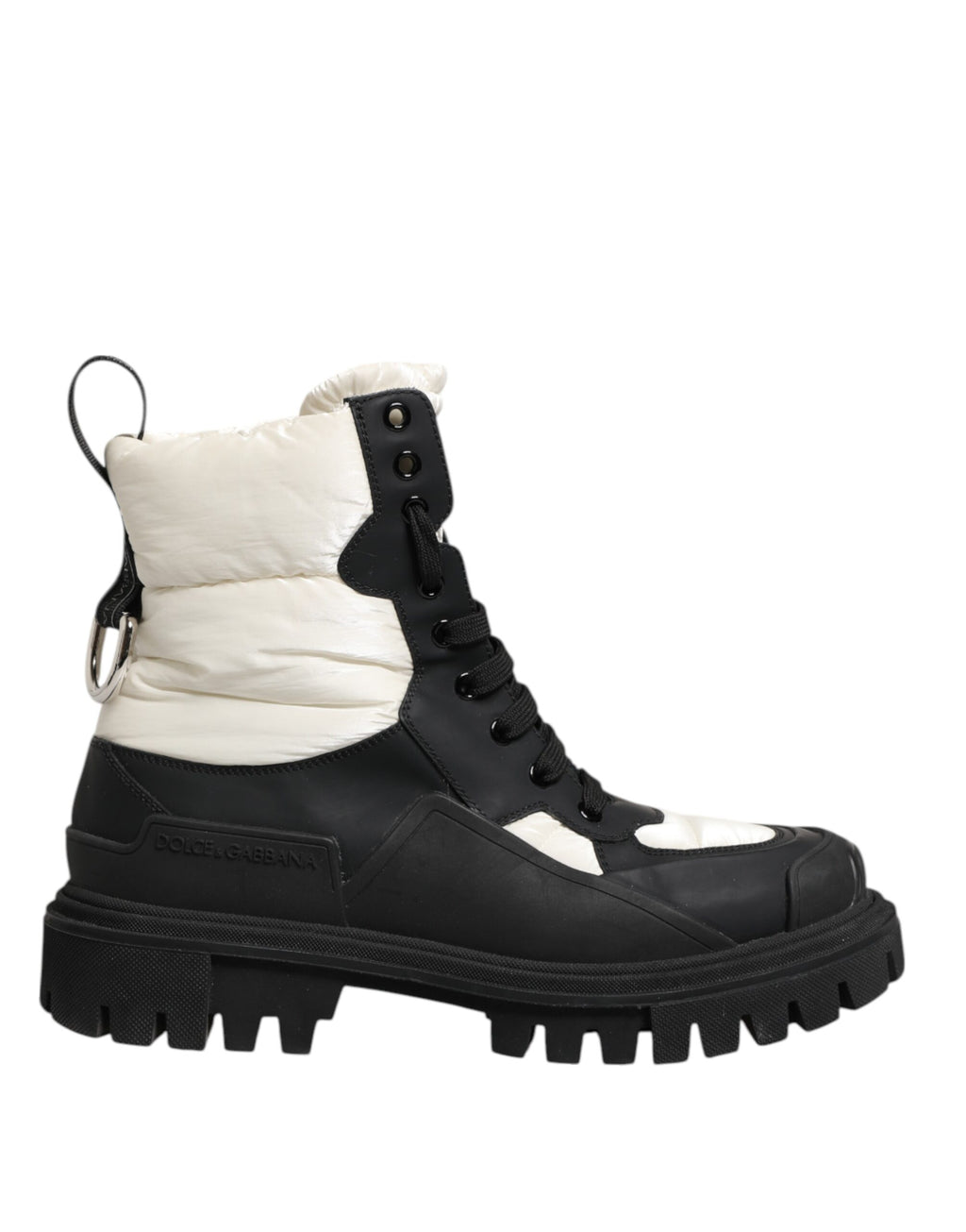 Bottes mi-mollet lacées matelassées noires et blanches Dolce & Gabbana
